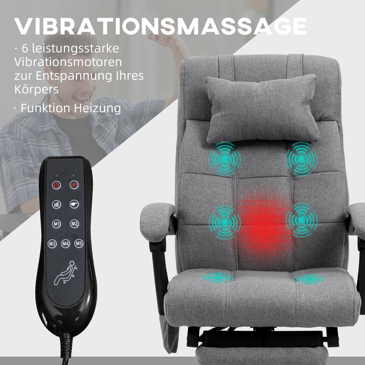 Ergonomisk kontorsstol med massage & ländryggsvärme, Grå