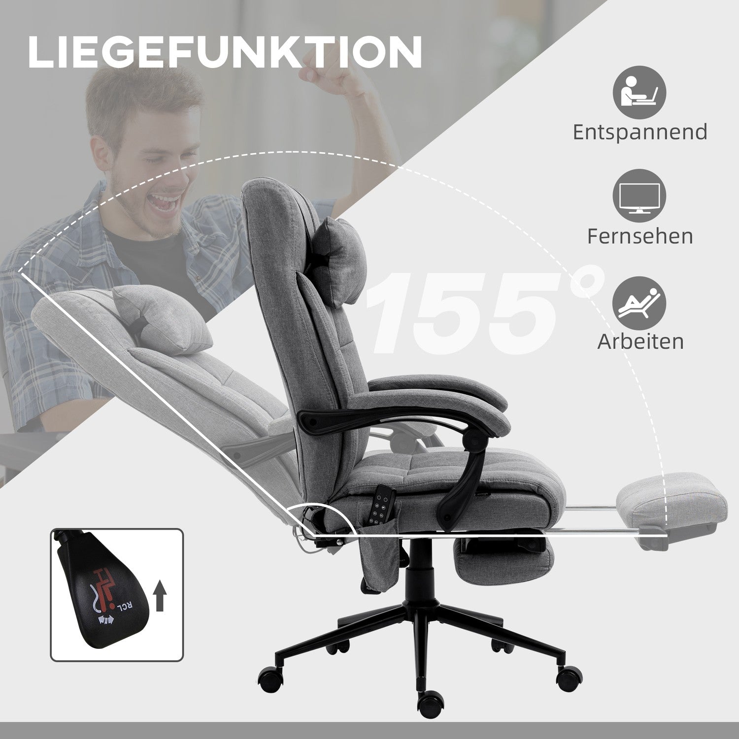 Ergonomisk kontorsstol med massage & ländryggsvärme, Grå