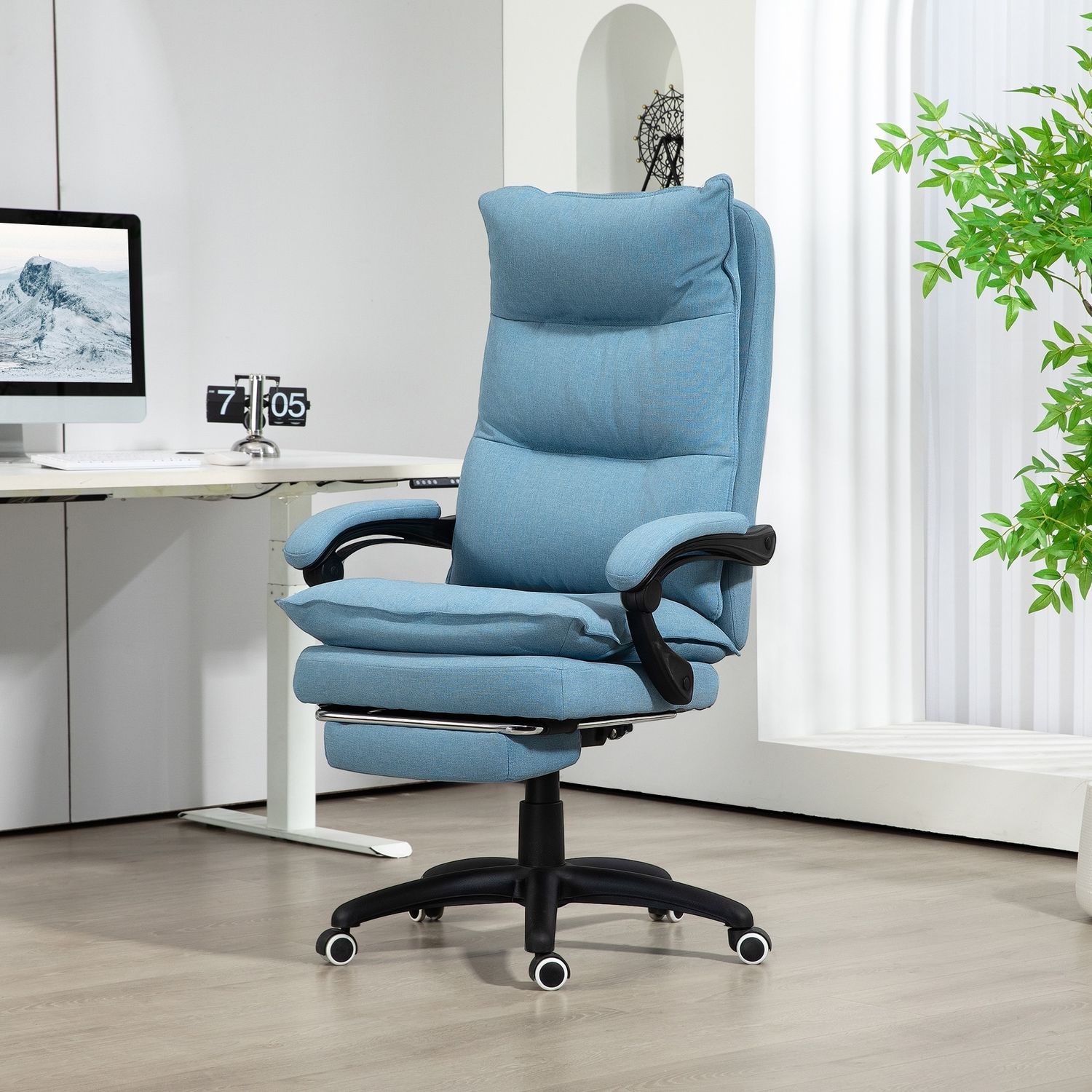 Ergonomisk massagekontorsstol med lutning & fotstöd, blå