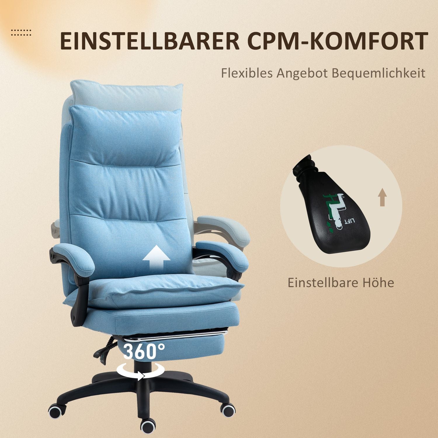 Ergonomisk massagekontorsstol med lutning & fotstöd, blå