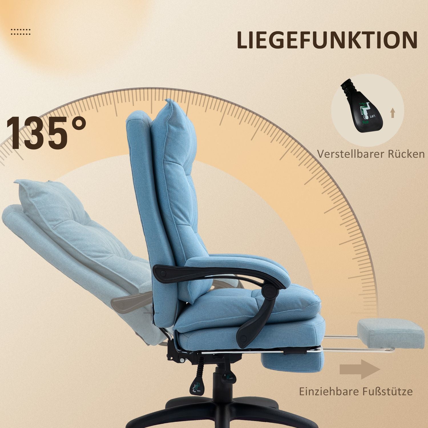 Ergonomisk massagekontorsstol med lutning & fotstöd, blå