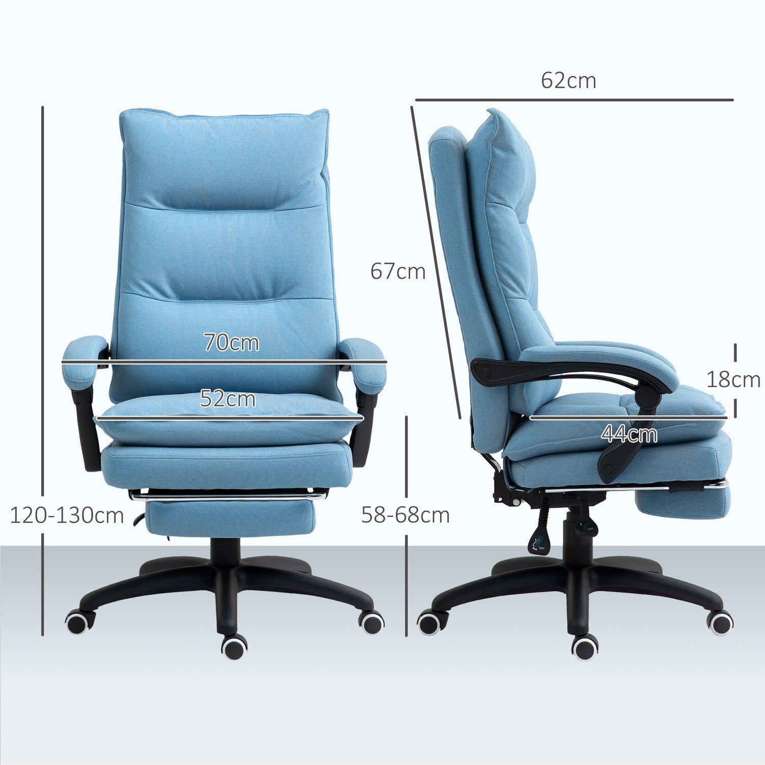 Ergonomisk massagekontorsstol med lutning & fotstöd, blå
