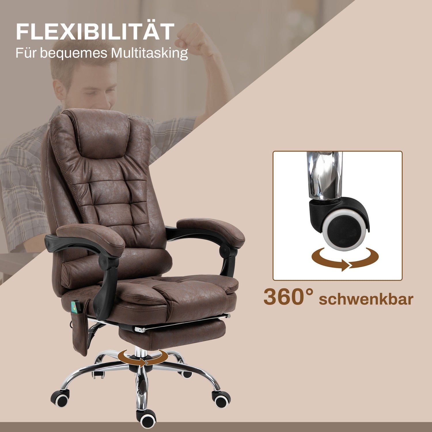 Ergonomisk kontorsstol med massage, lutning och värme