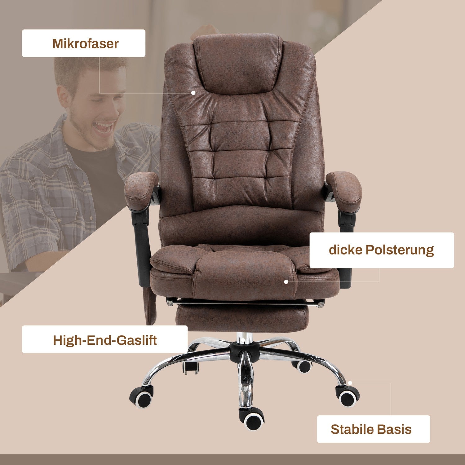 Ergonomisk kontorsstol med massage, lutning och värme