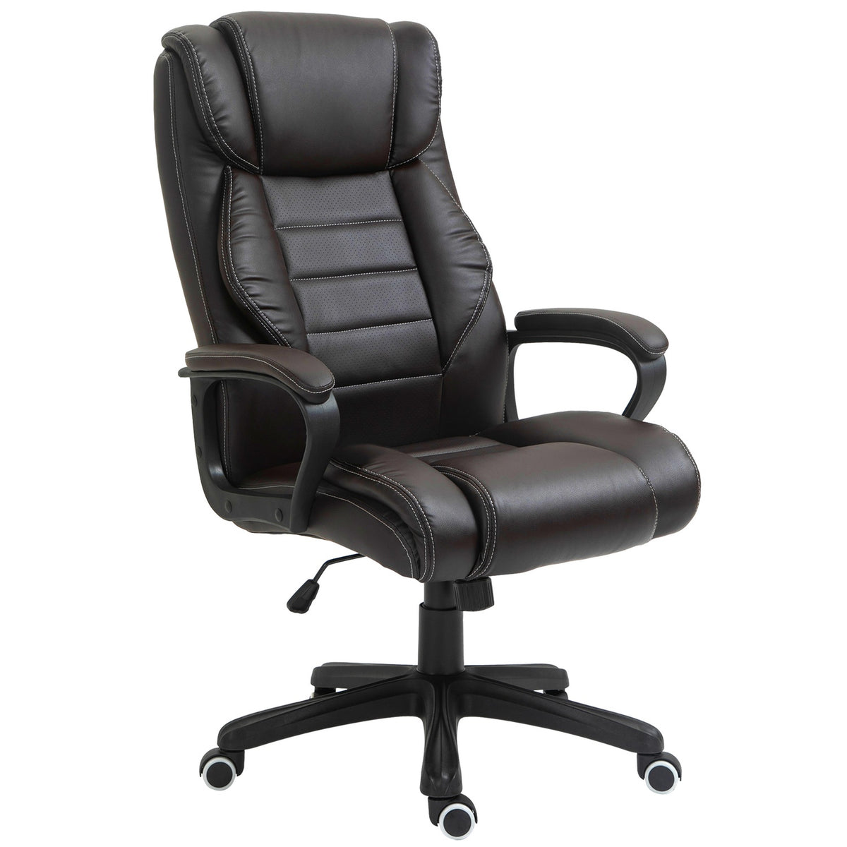 Kontorsstol med massagefunktion, höj- och sänkbar chefsstol, ergonomisk snurrstol, 6 vibrationspunkter, brun