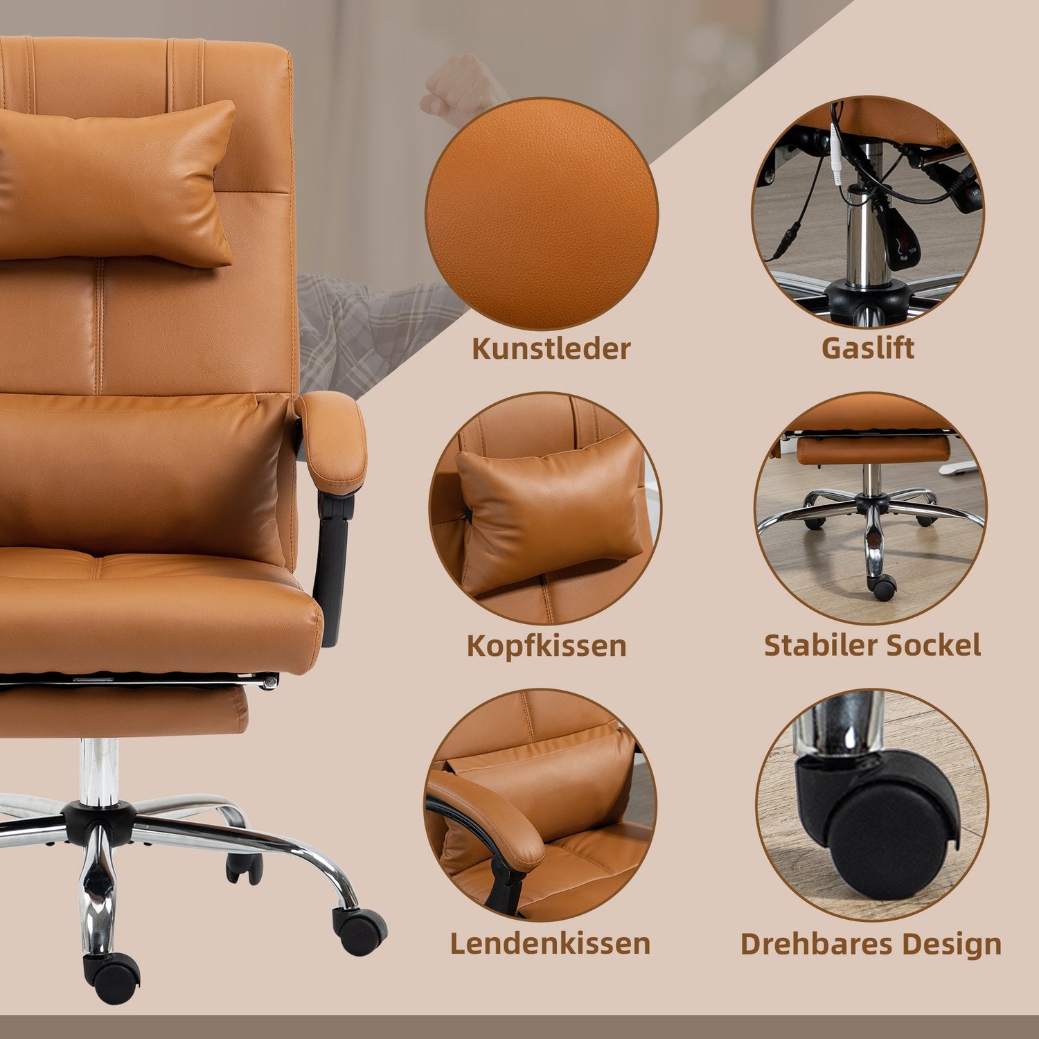 Kontorsstol med massage, ländryggsvärme, 120 kg kapacitet