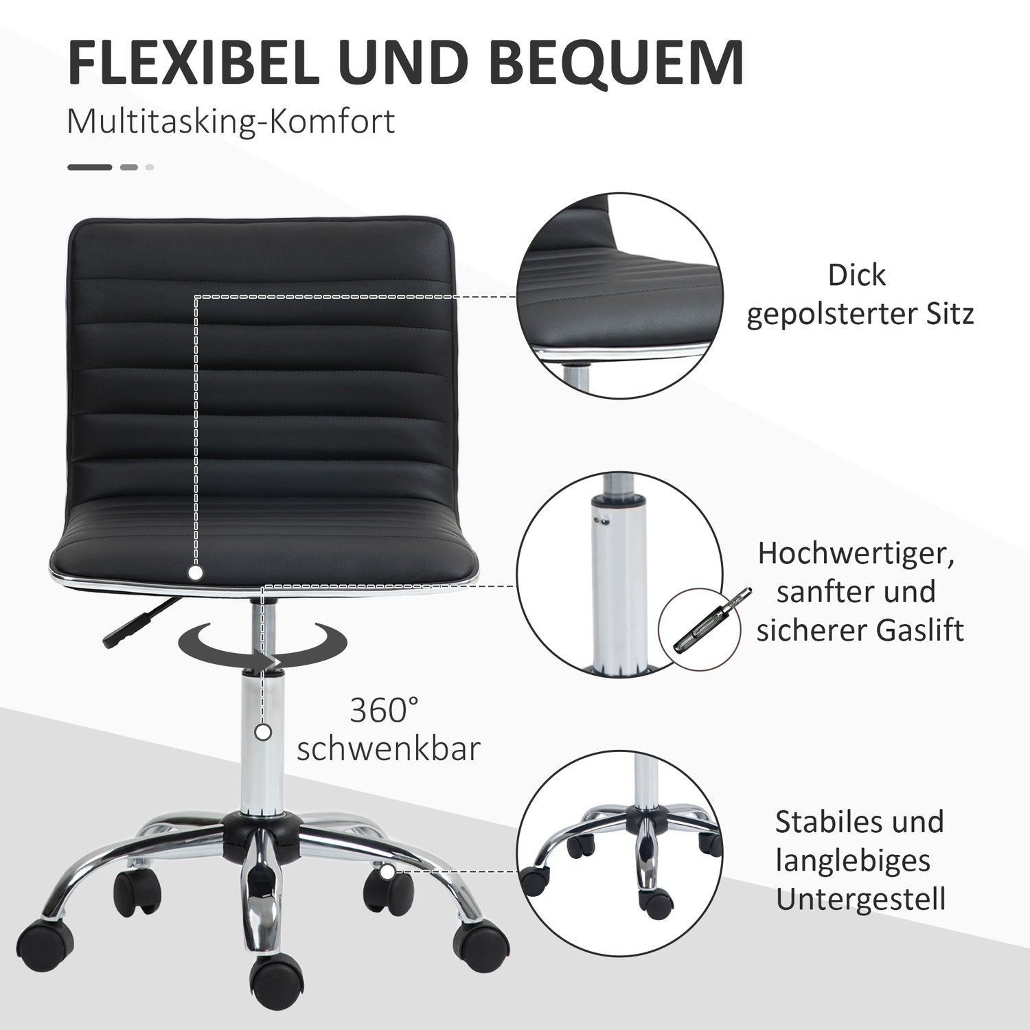 Ergonomisk kontorsstol, justerbar vridbar, svart, 120 kg Kapacitet
