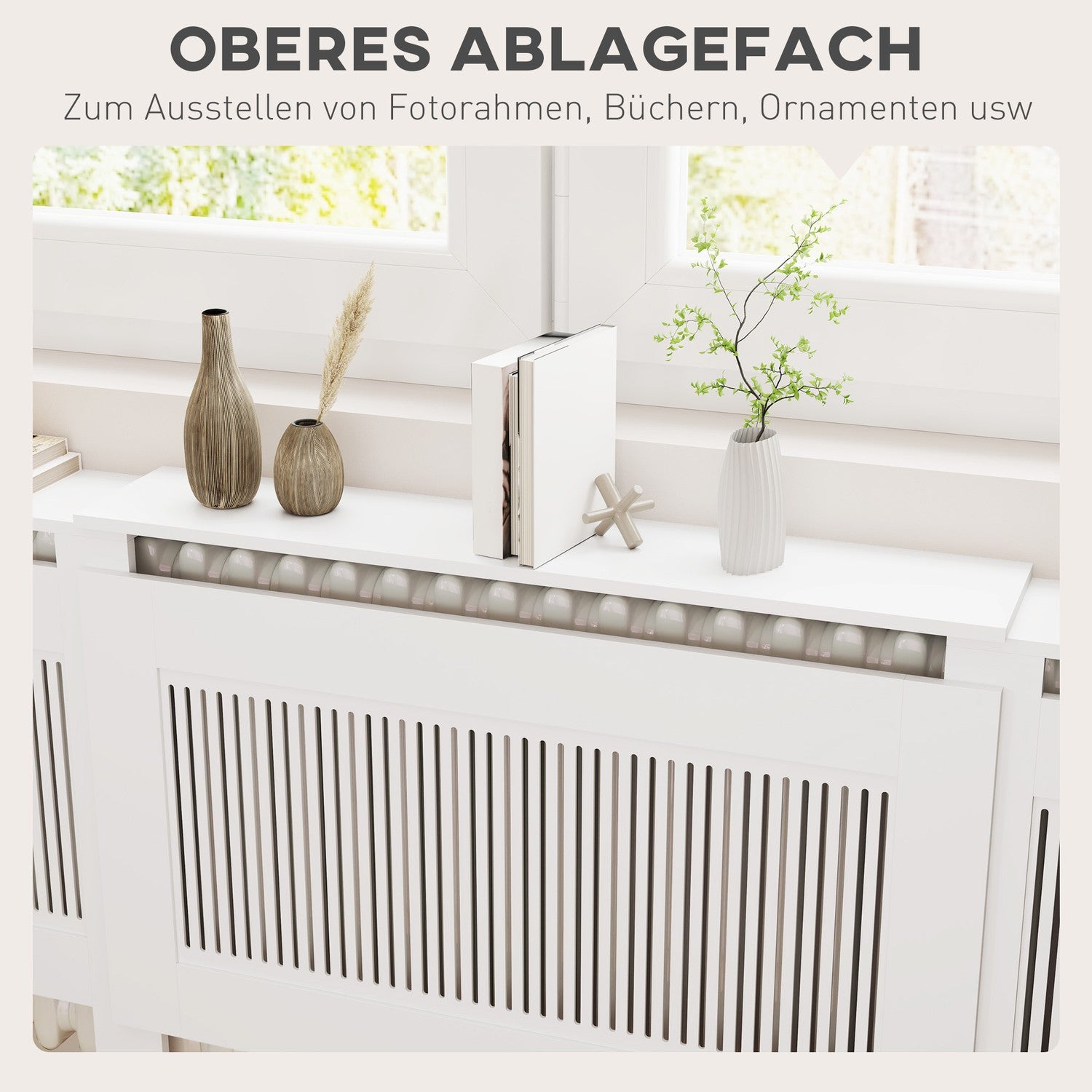 Utdragbart vitt kylarskydd med hylla, spaltdesign