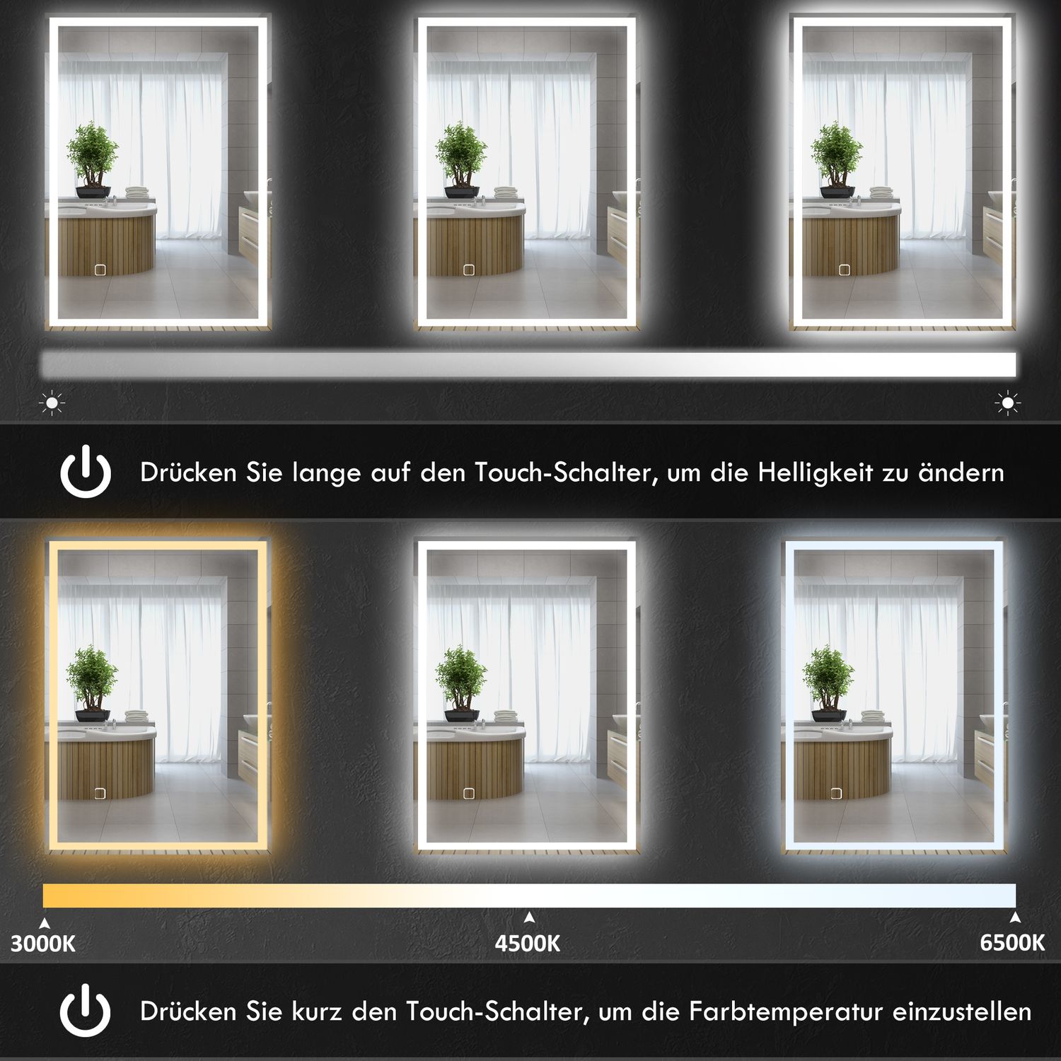 LED Badrumsspegel, 80x60cm, immafri, Touch Switch