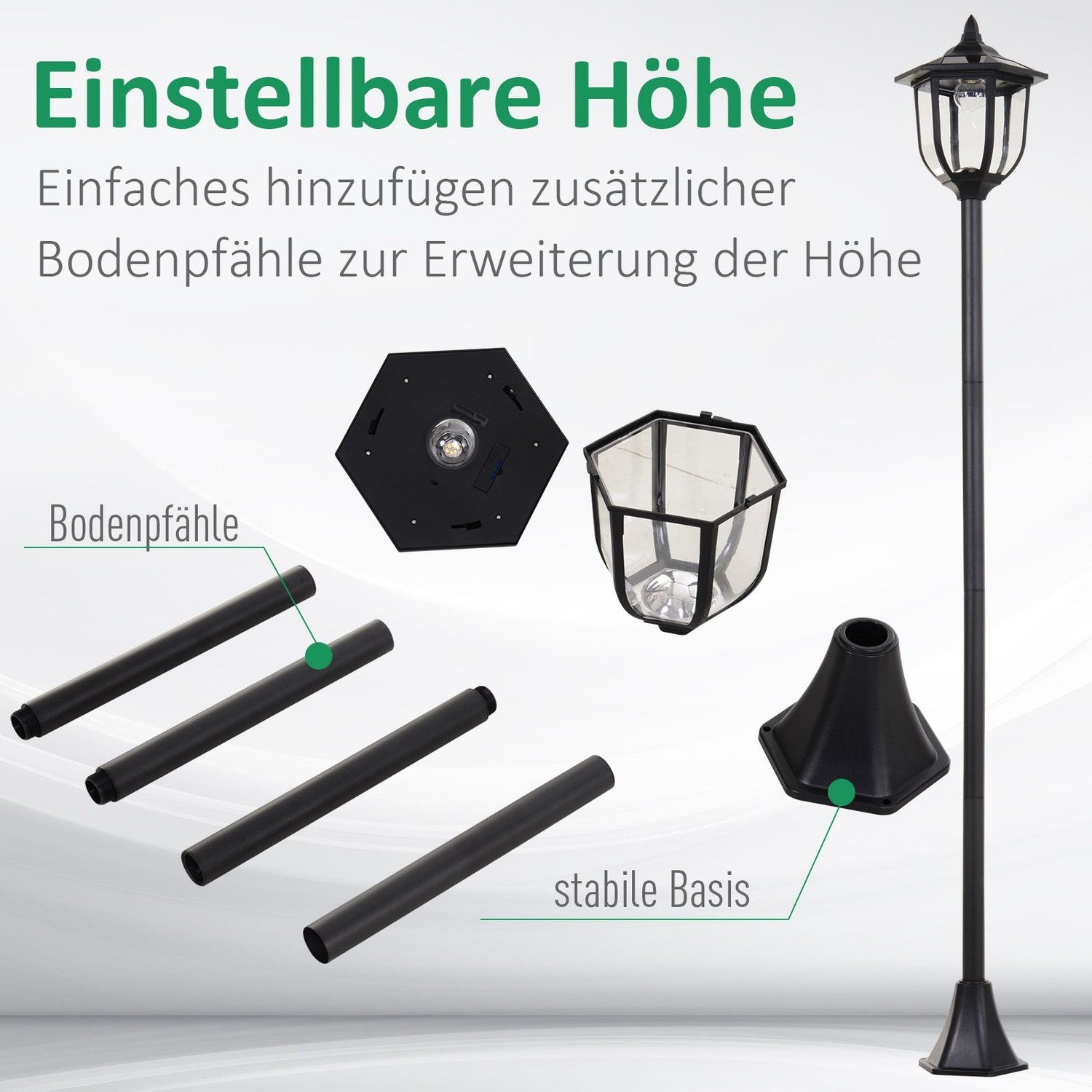 LED Solar Garden Lantern – 30/60 Lumen, Plast, Svart