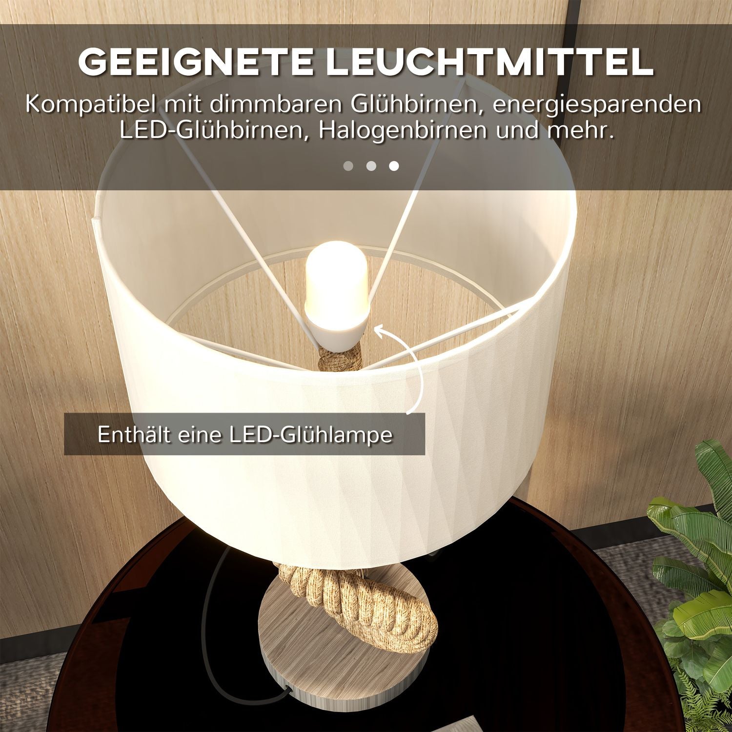 LED-bordslampa, USB-laddningsbar, E27-sockel, metalllinne