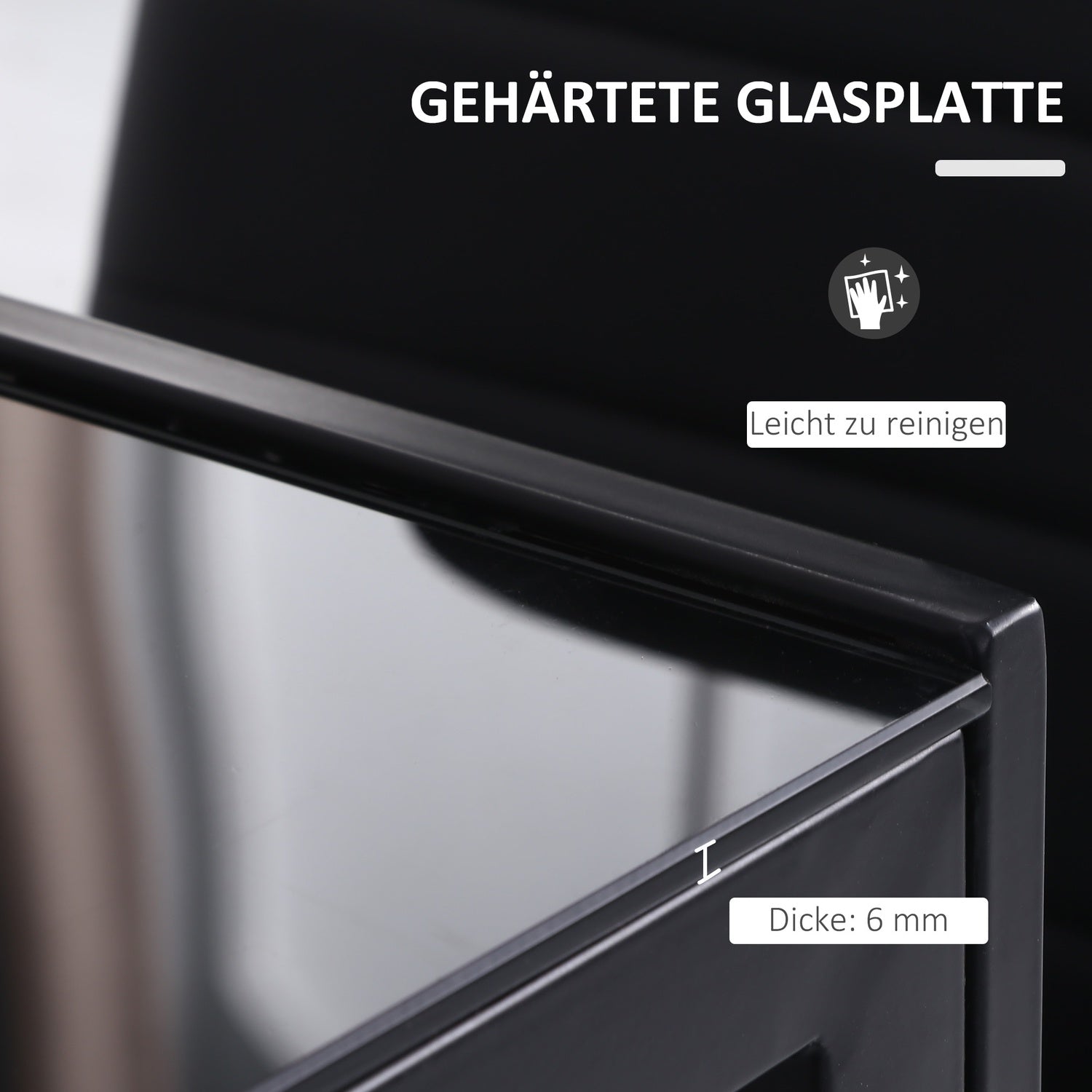 LED köksmatbord för 4, härdat glas, svart