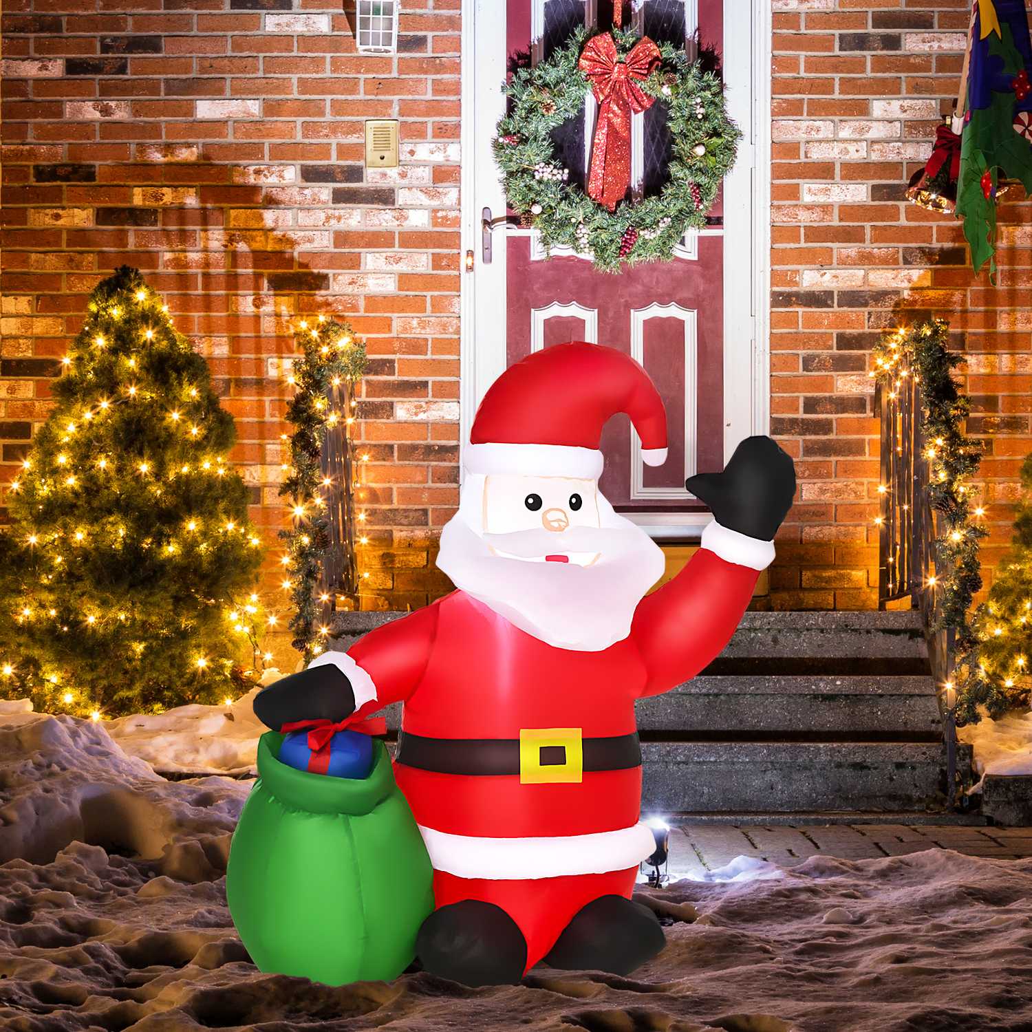 LED uppblåsbar jultomte & snögubbe – 70x45x120 cm, varmvit