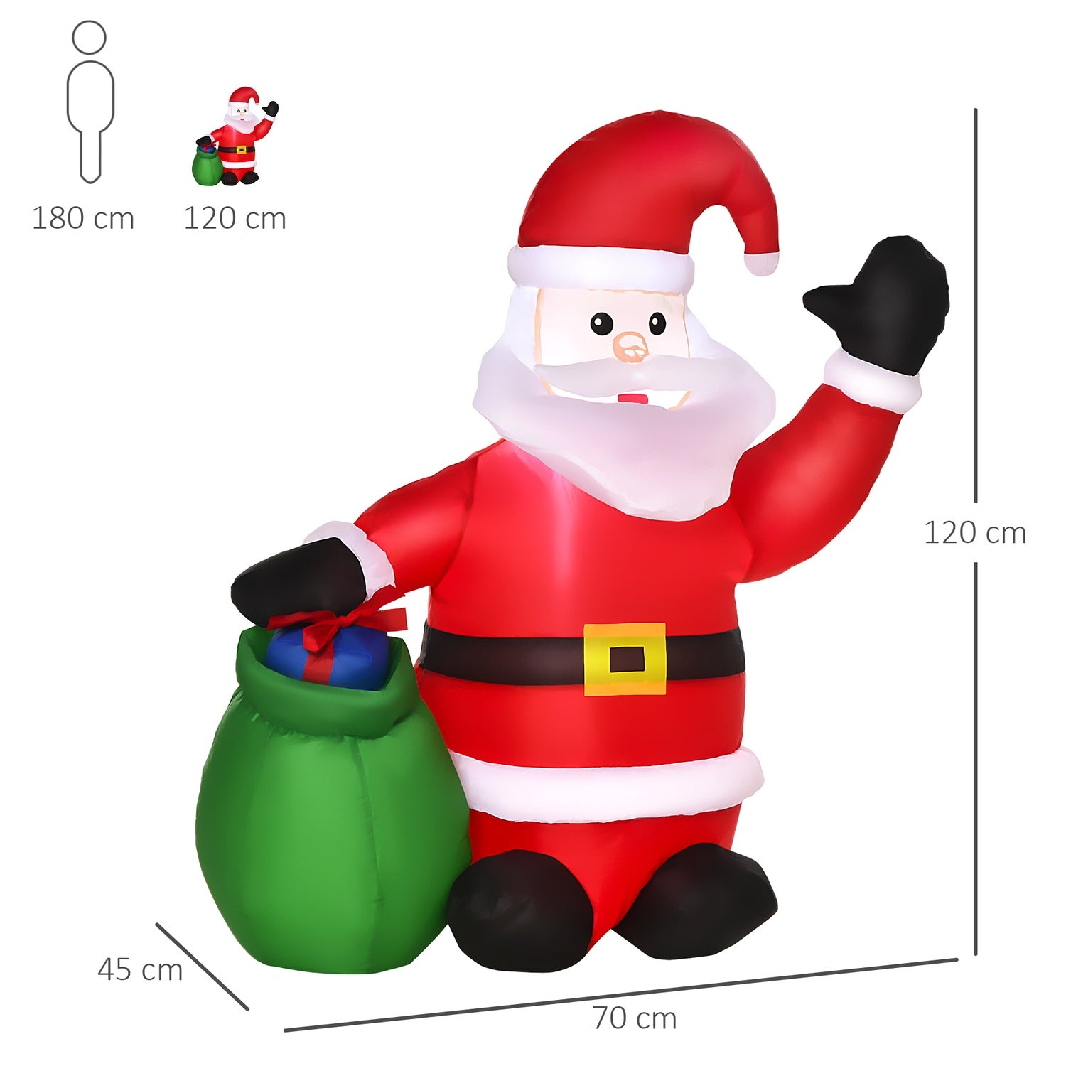 LED uppblåsbar jultomte & snögubbe – 70x45x120 cm, varmvit