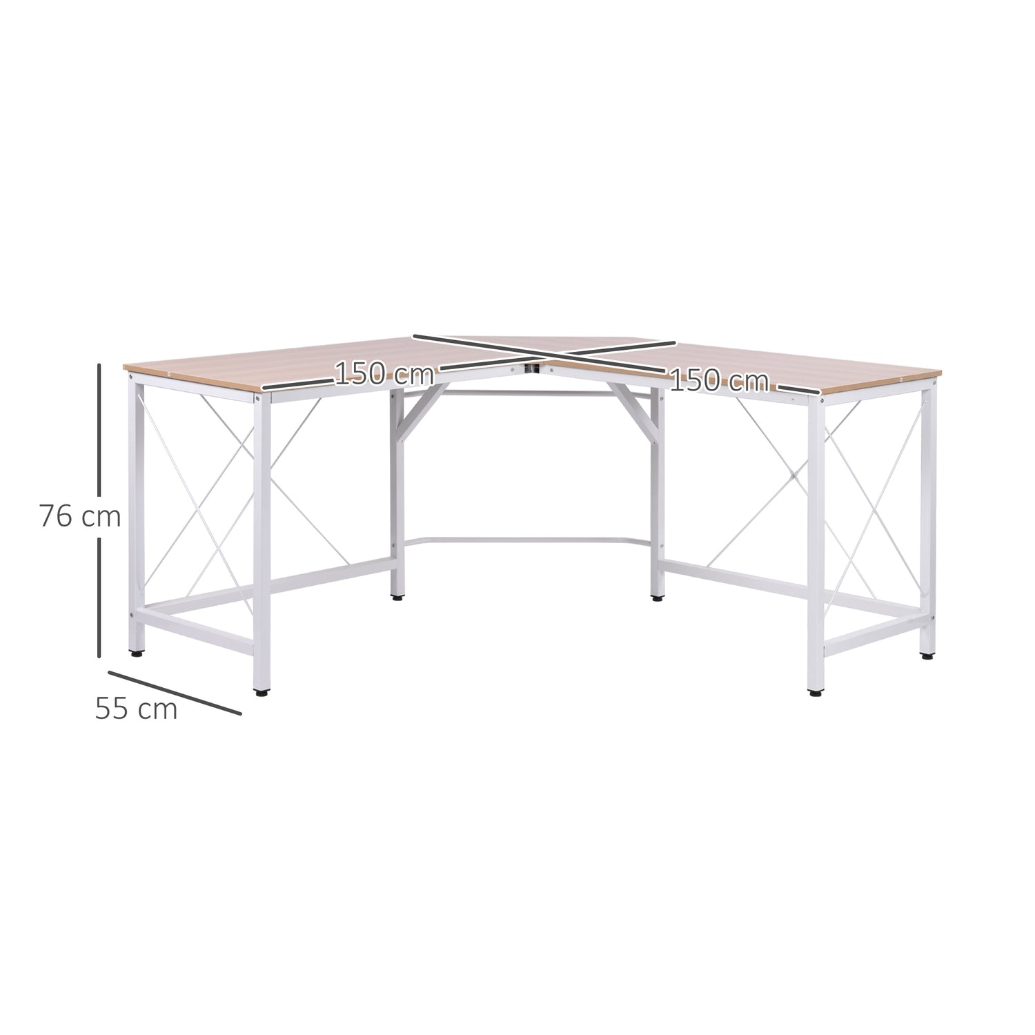 L-format hörnskrivbord, MDF-trä, 150x150x76 cm