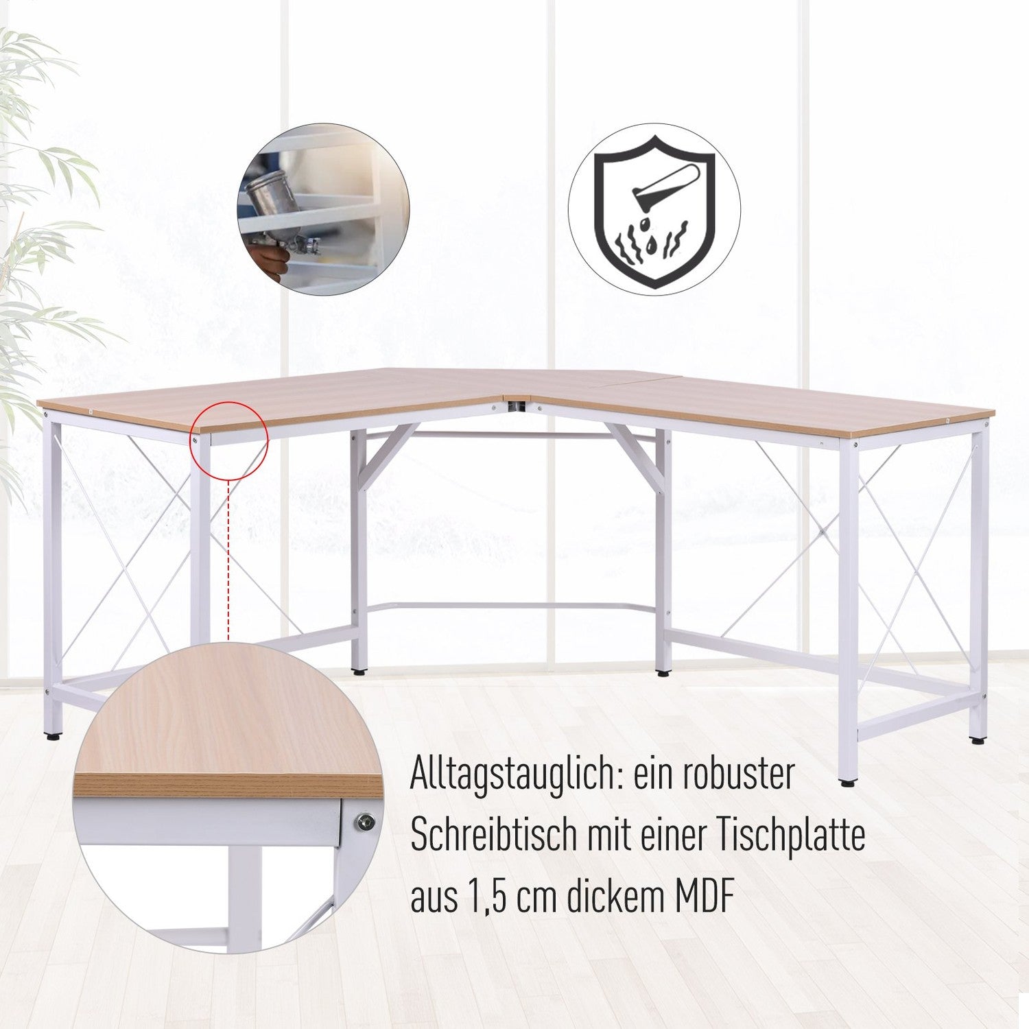 L-format hörnskrivbord, MDF-trä, 150x150x76 cm