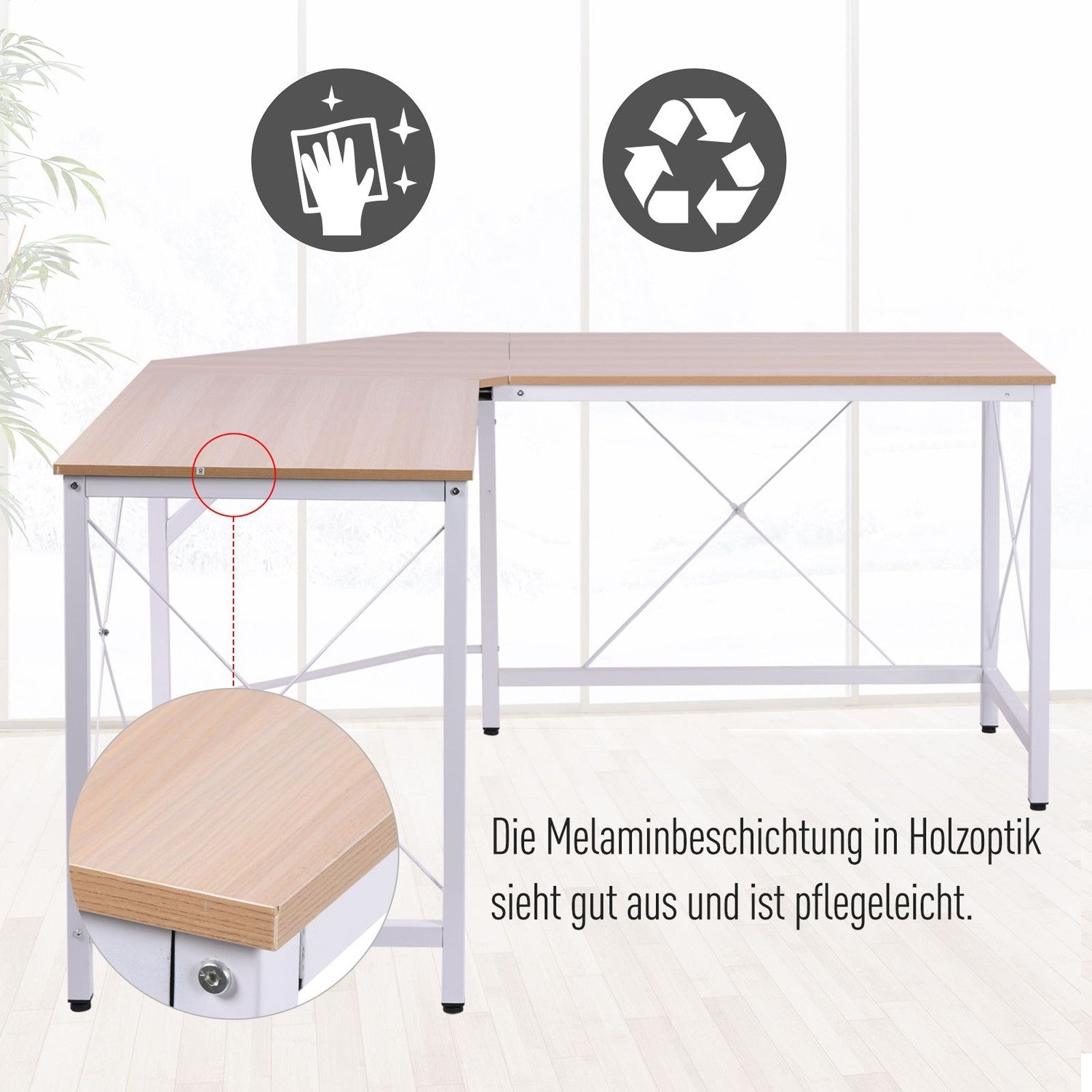 L-format hörnskrivbord, MDF-trä, 150x150x76 cm