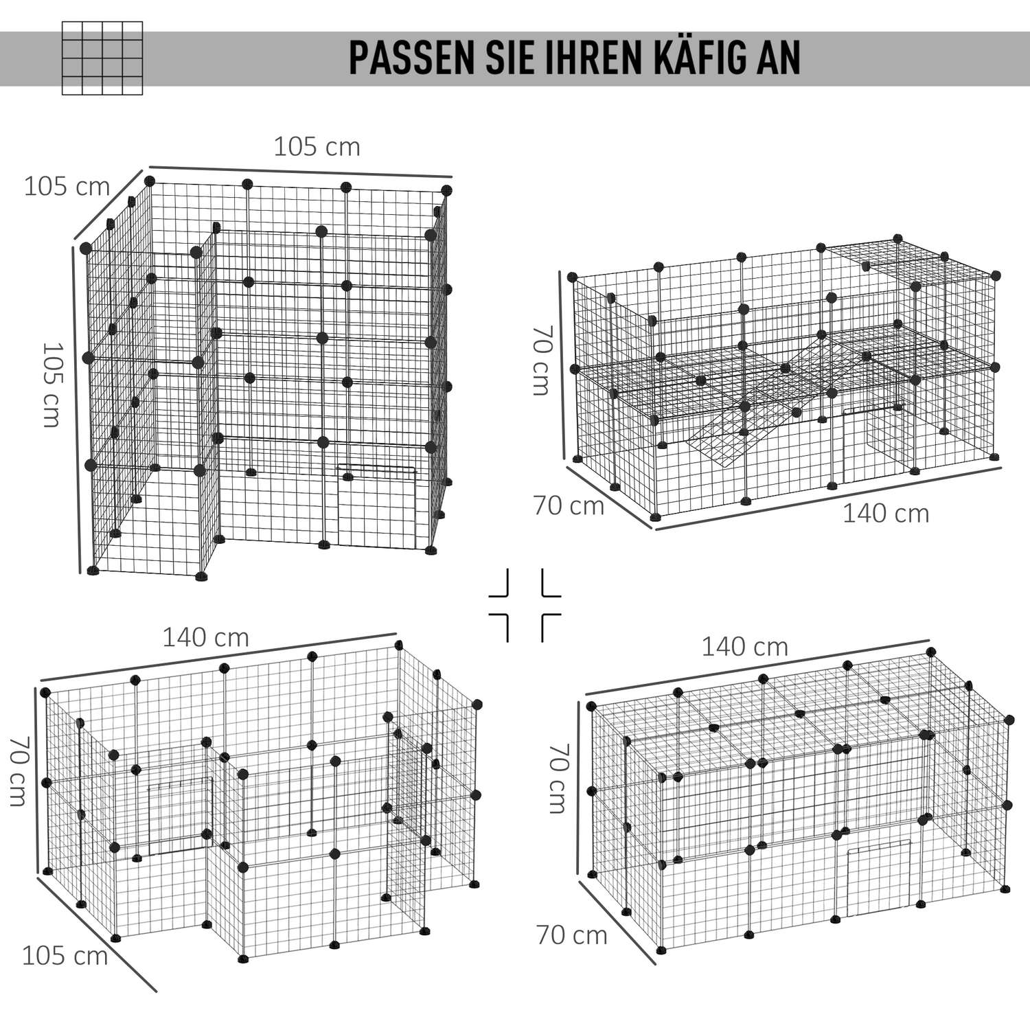 Lekhage för små djur och valpar, svart 36 paneler, 146x73x73 cm