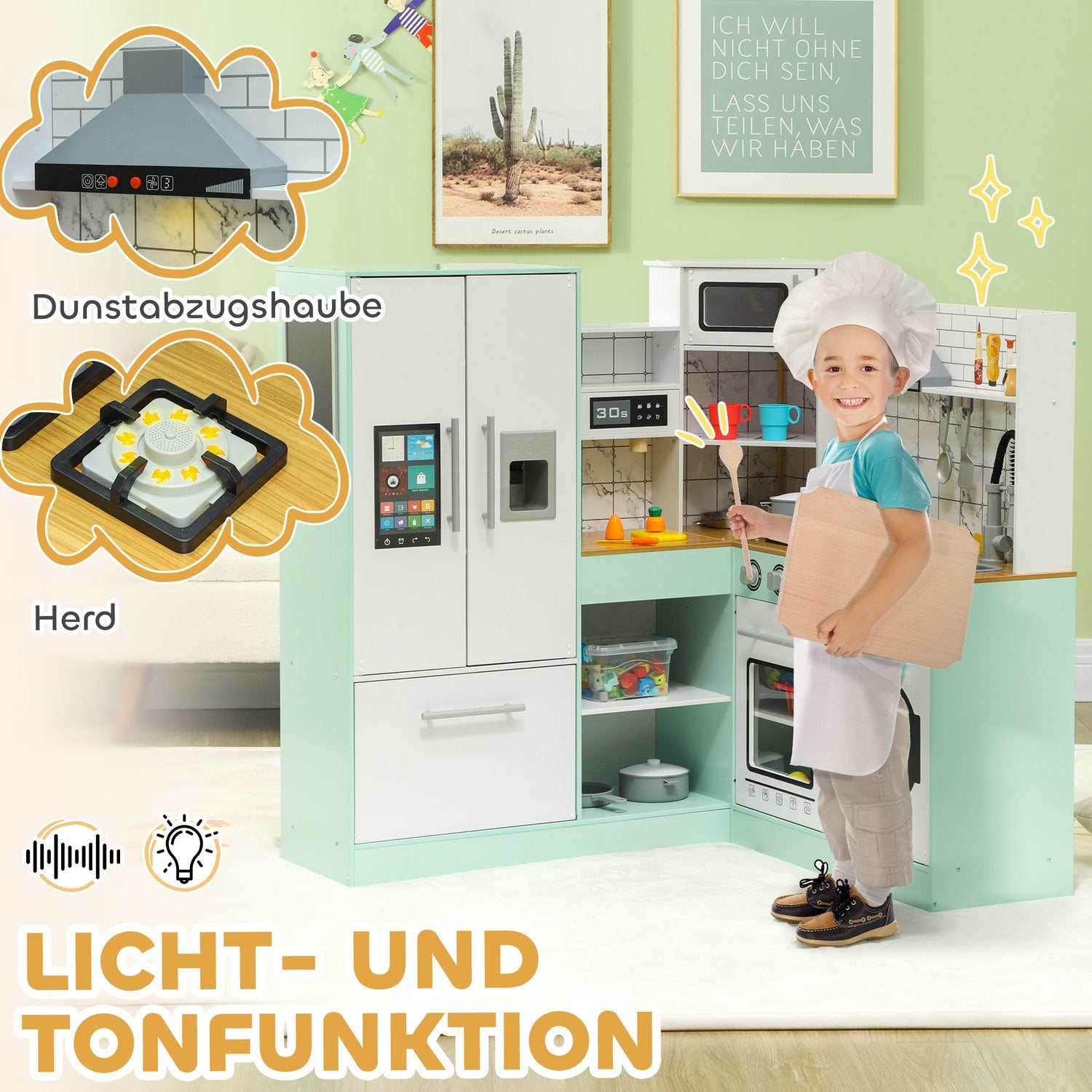 Lekkök för barn med svart tavla och realistiska funktioner
