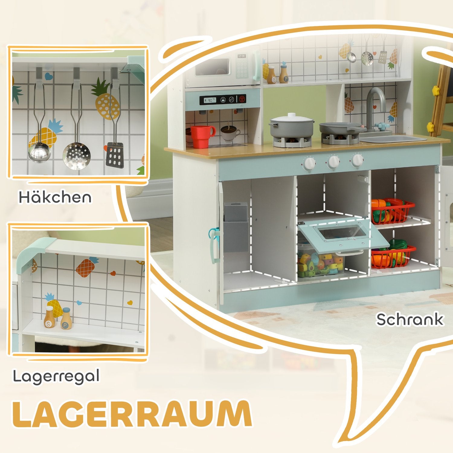 Lekset för barnkök – ljus, ljud, tillbehör, vit