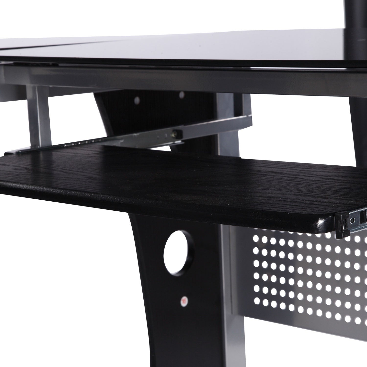 L-format skrivbord, svart glas, 164x139x75 cm, redo för hemmakontor