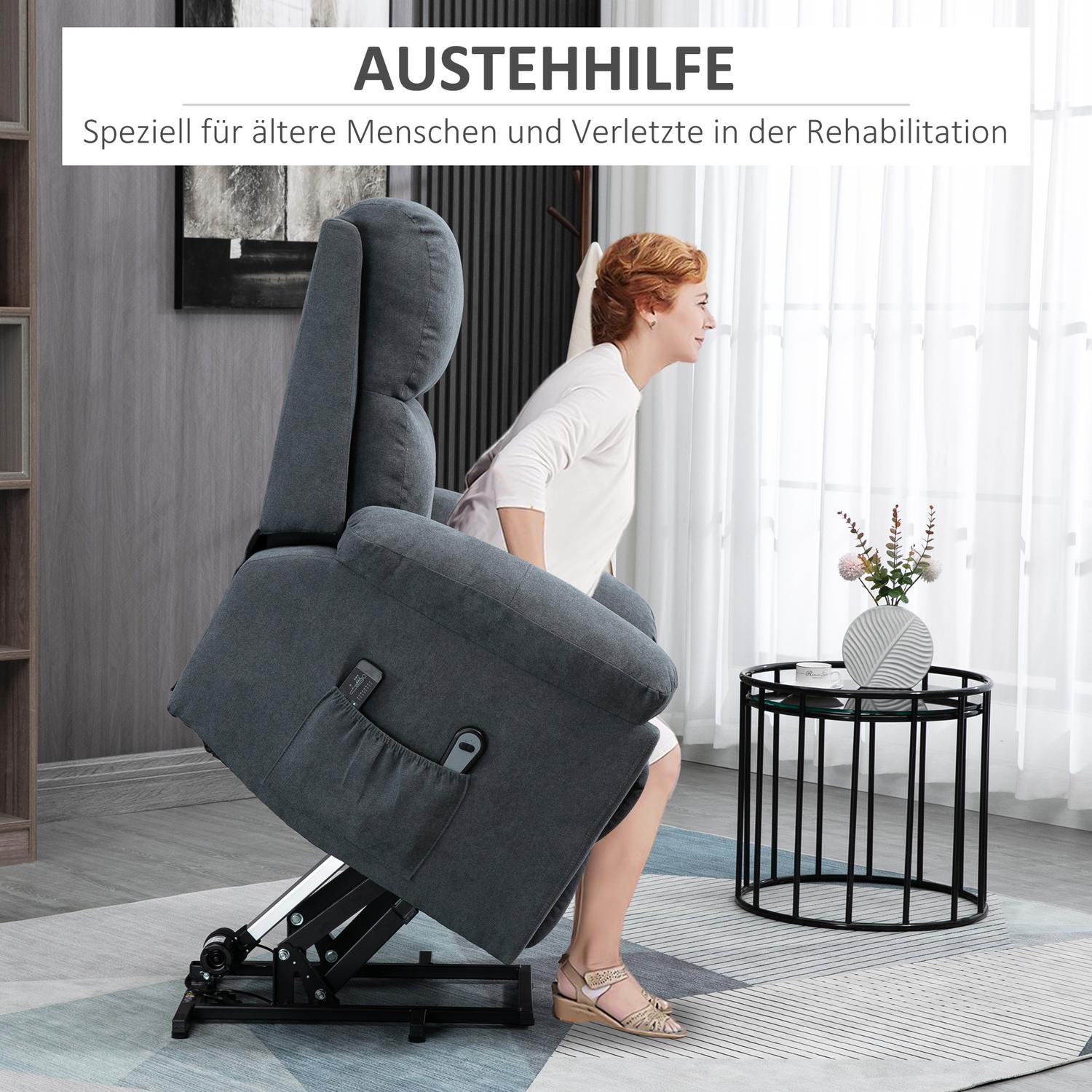 Liggande massagefåtölj med ståhjälp, grå