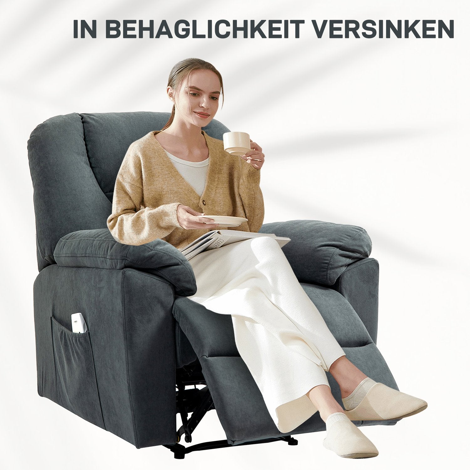 Liggande massagestol m/ värme & USB, mörkgrå