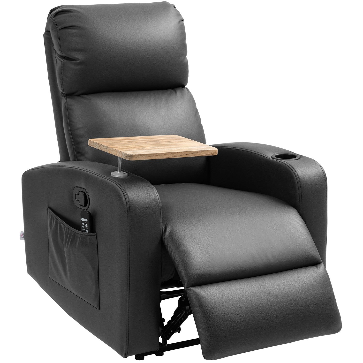 Liggstol med massage, fjärrkontroll och mugghållare - Svart
