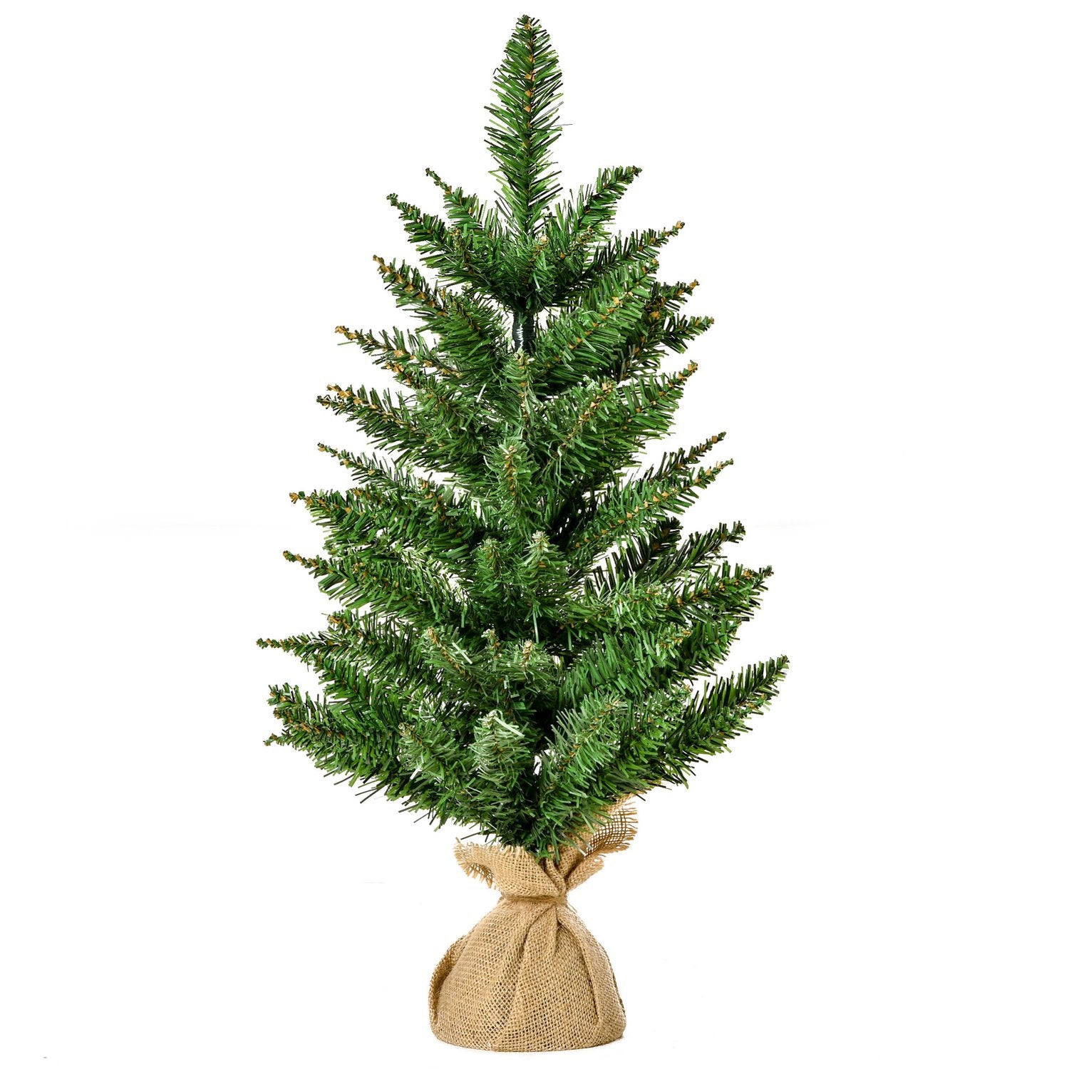 Kleine kunstmatige kerstboom van 60 cm voor op tafel, linnen voet