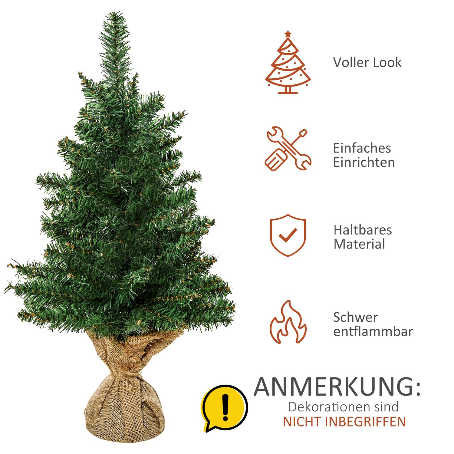 Kleine kunstmatige kerstboom van 60 cm voor op tafel, linnen voet