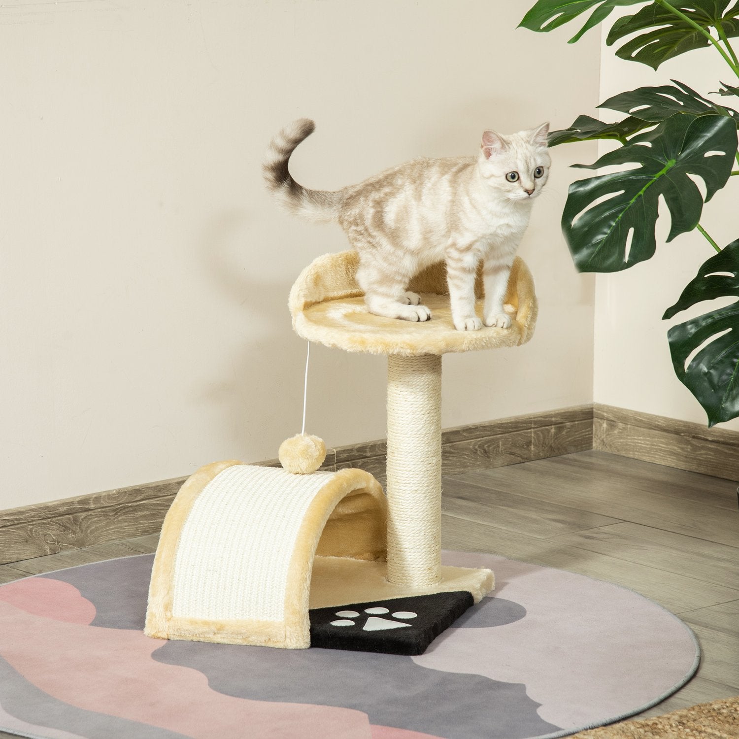 Kattskrapstolpe med sisalrep, Beige, 35,5x37x46cm
