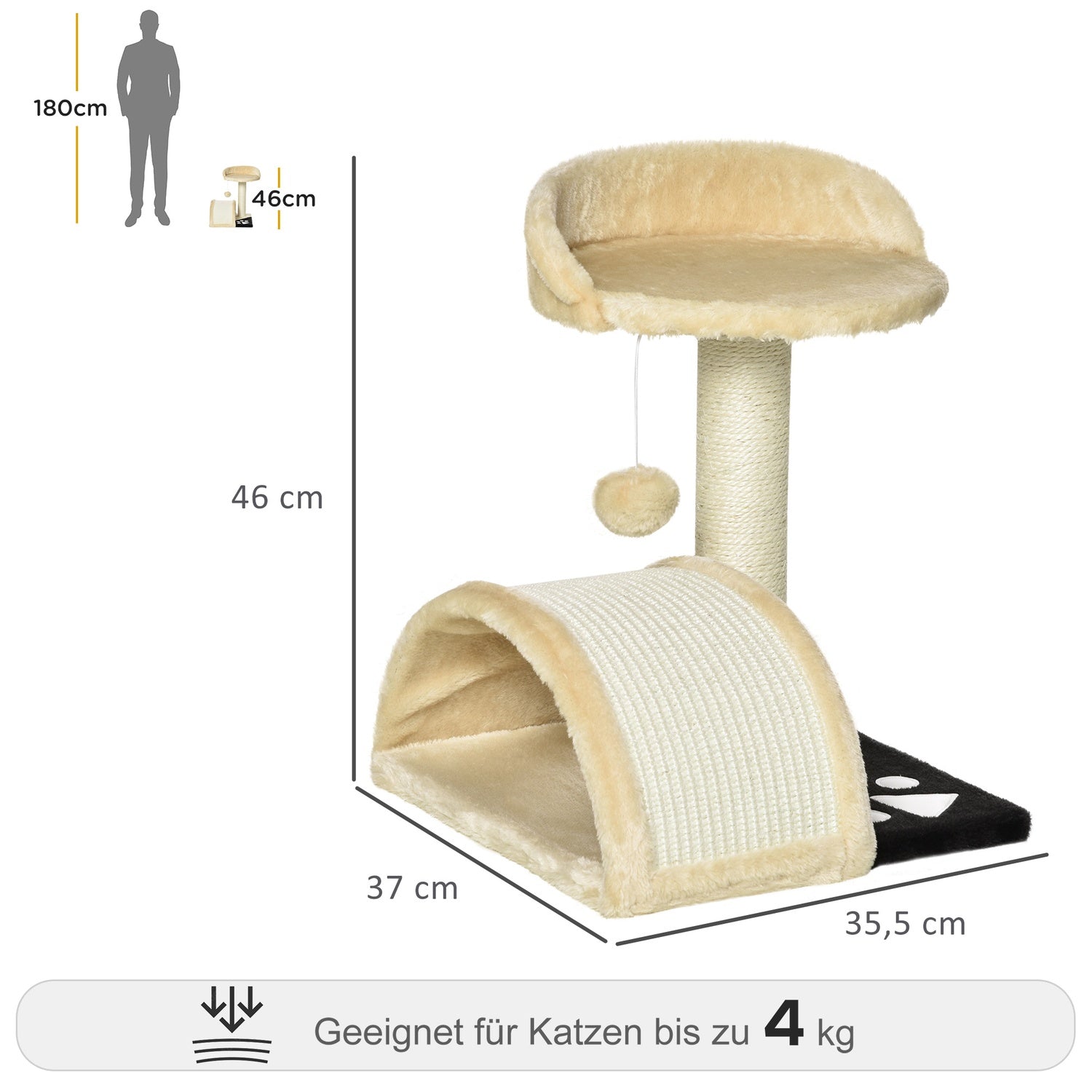 Kattskrapstolpe med sisalrep, Beige, 35,5x37x46cm