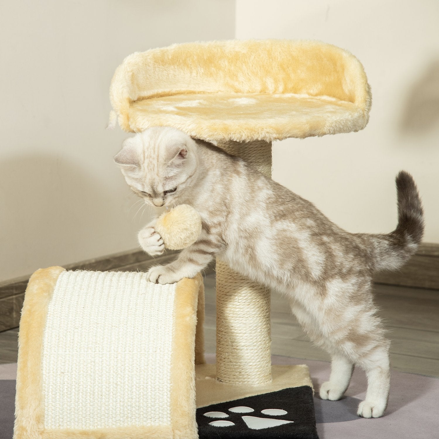 Kattskrapstolpe med sisalrep, Beige, 35,5x37x46cm
