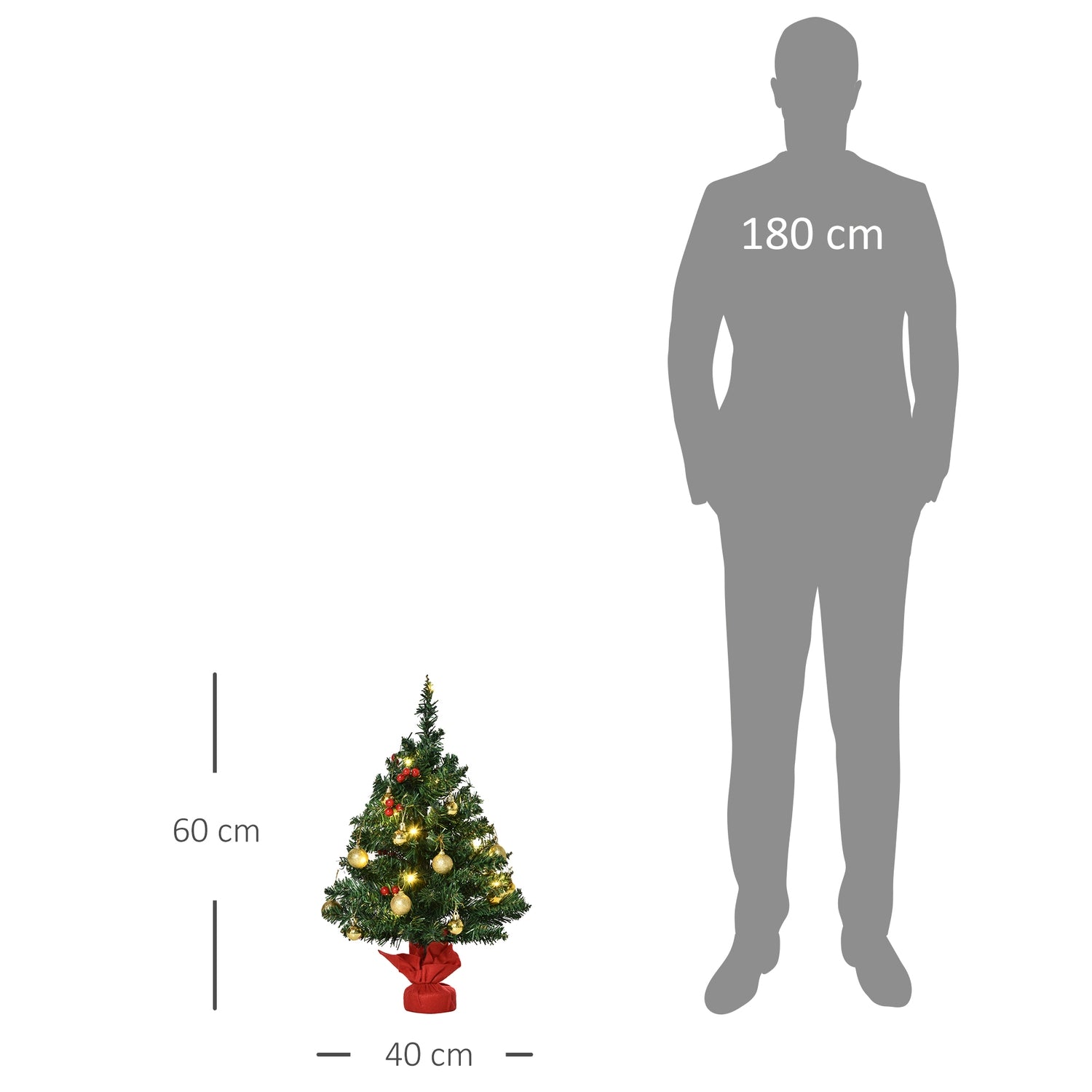 Liten grön julgran med LED-lampor och bär