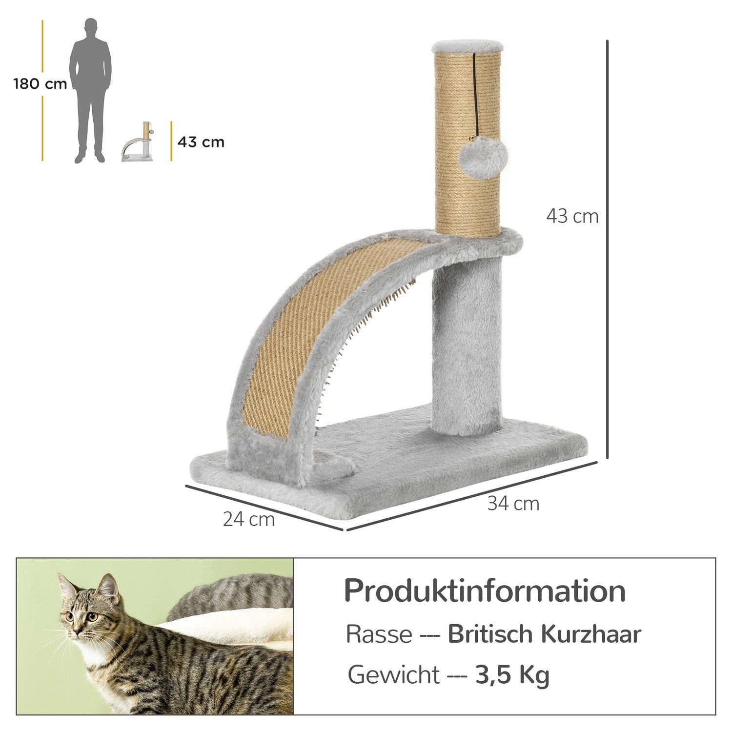 Cat Scratching Post, Grå – Inkluderar massagebräda och dyna