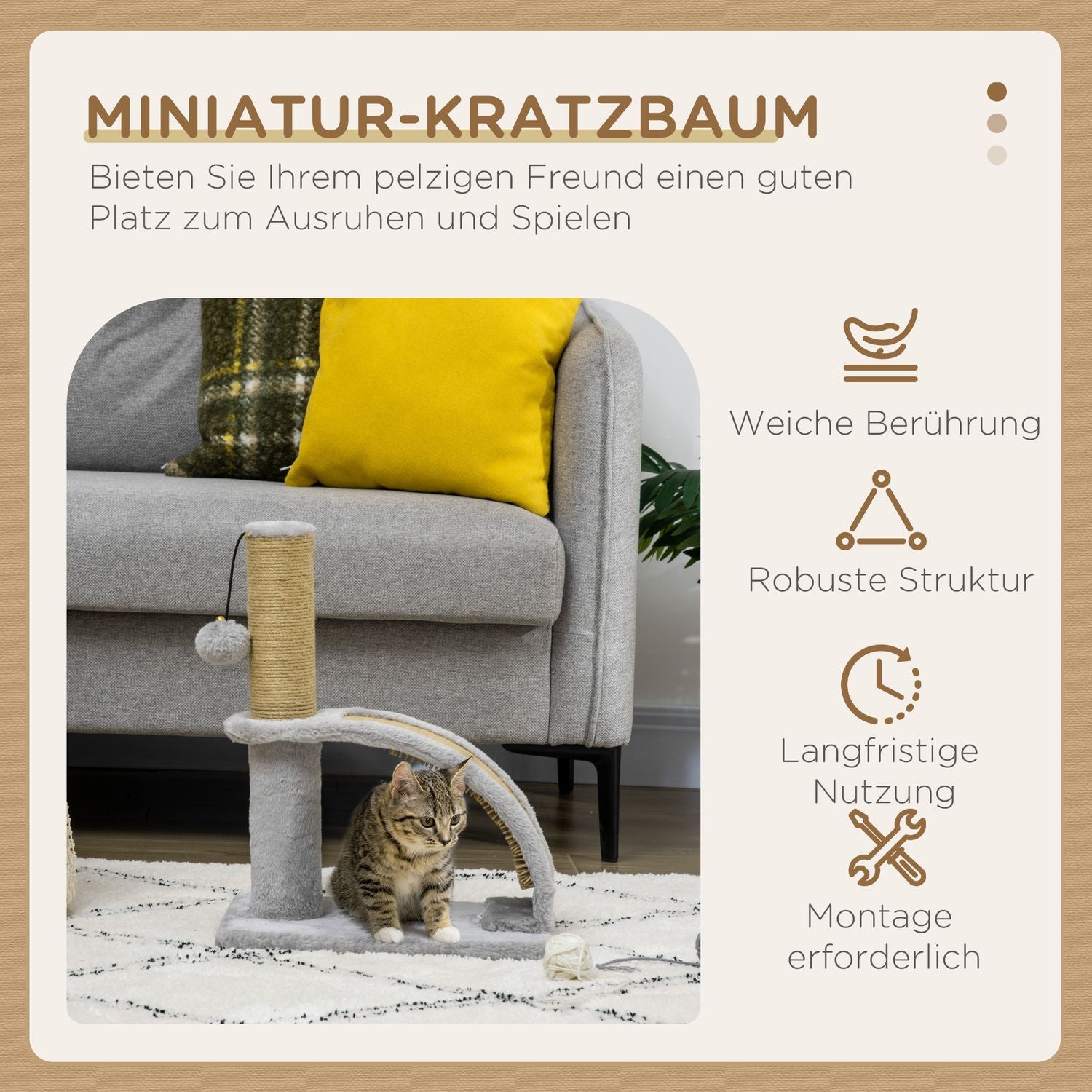 Cat Scratching Post, Grå – Inkluderar massagebräda och dyna