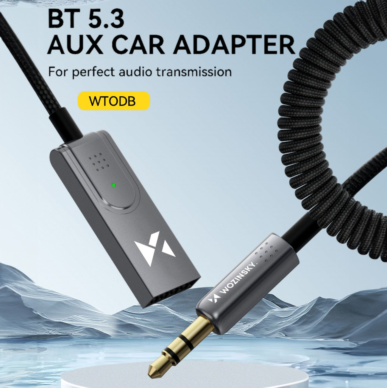Ljudadapter med Bluetooth 5.3-mottagare och 3,5 mm AUX miniJack-kontakt och USB-A