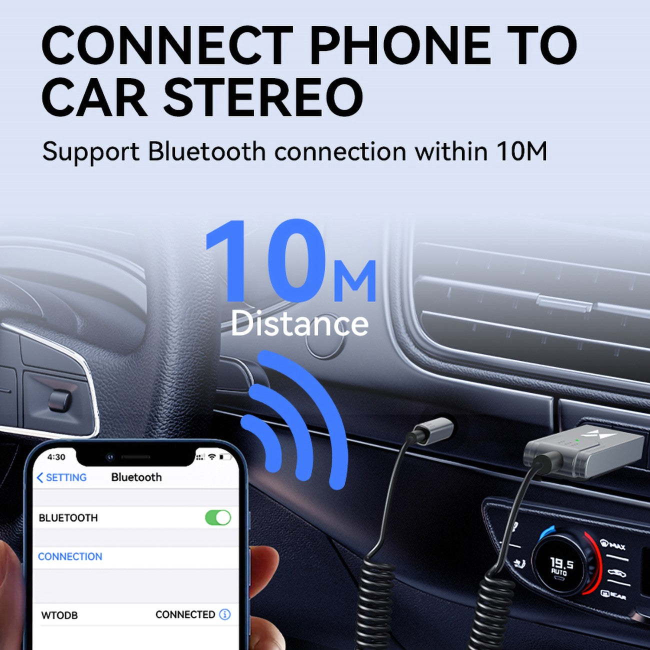 Ljudadapter med Bluetooth 5.3-mottagare och 3,5 mm AUX miniJack-kontakt och USB-A