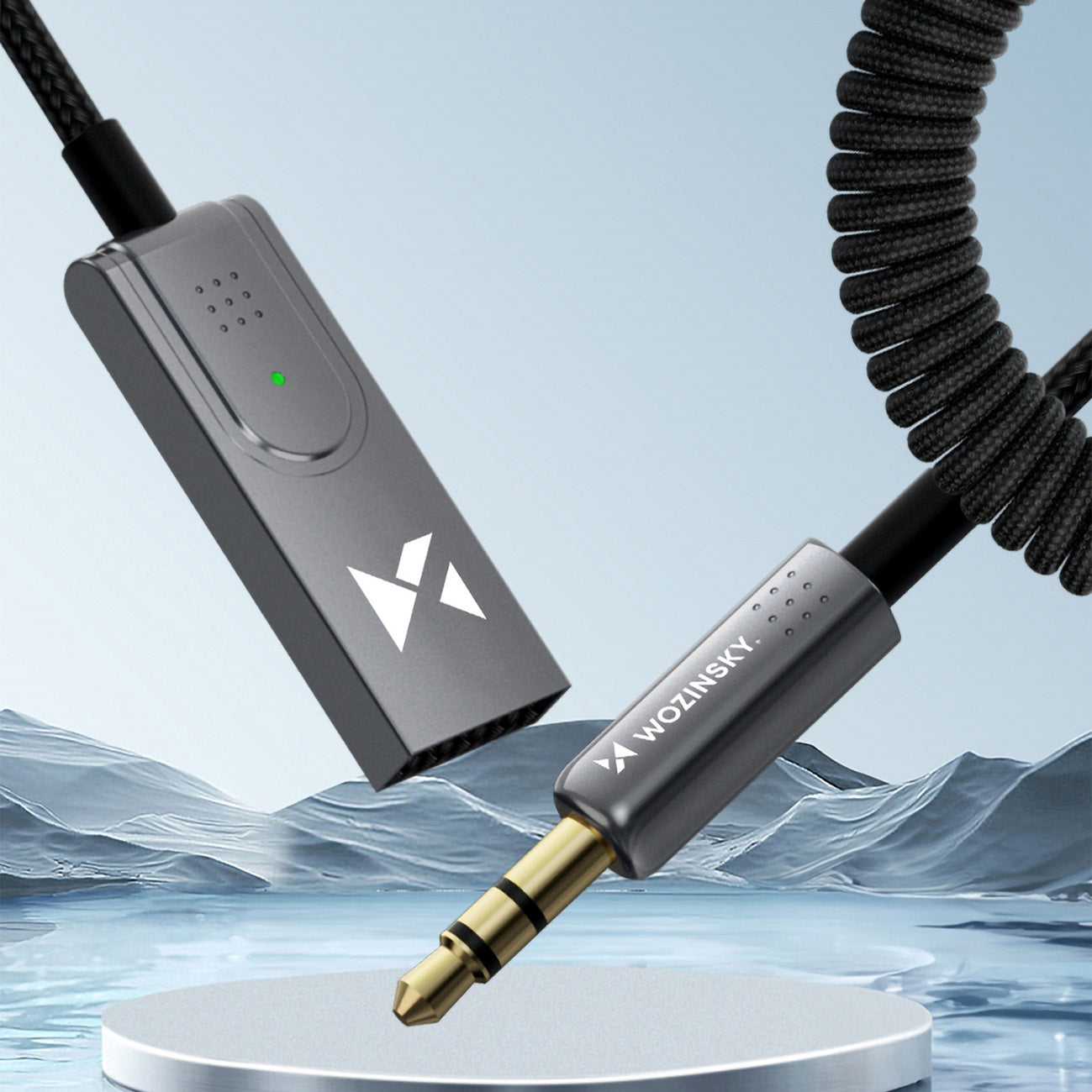 Ljudadapter med Bluetooth 5.3-mottagare och 3,5 mm AUX miniJack-kontakt och USB-A