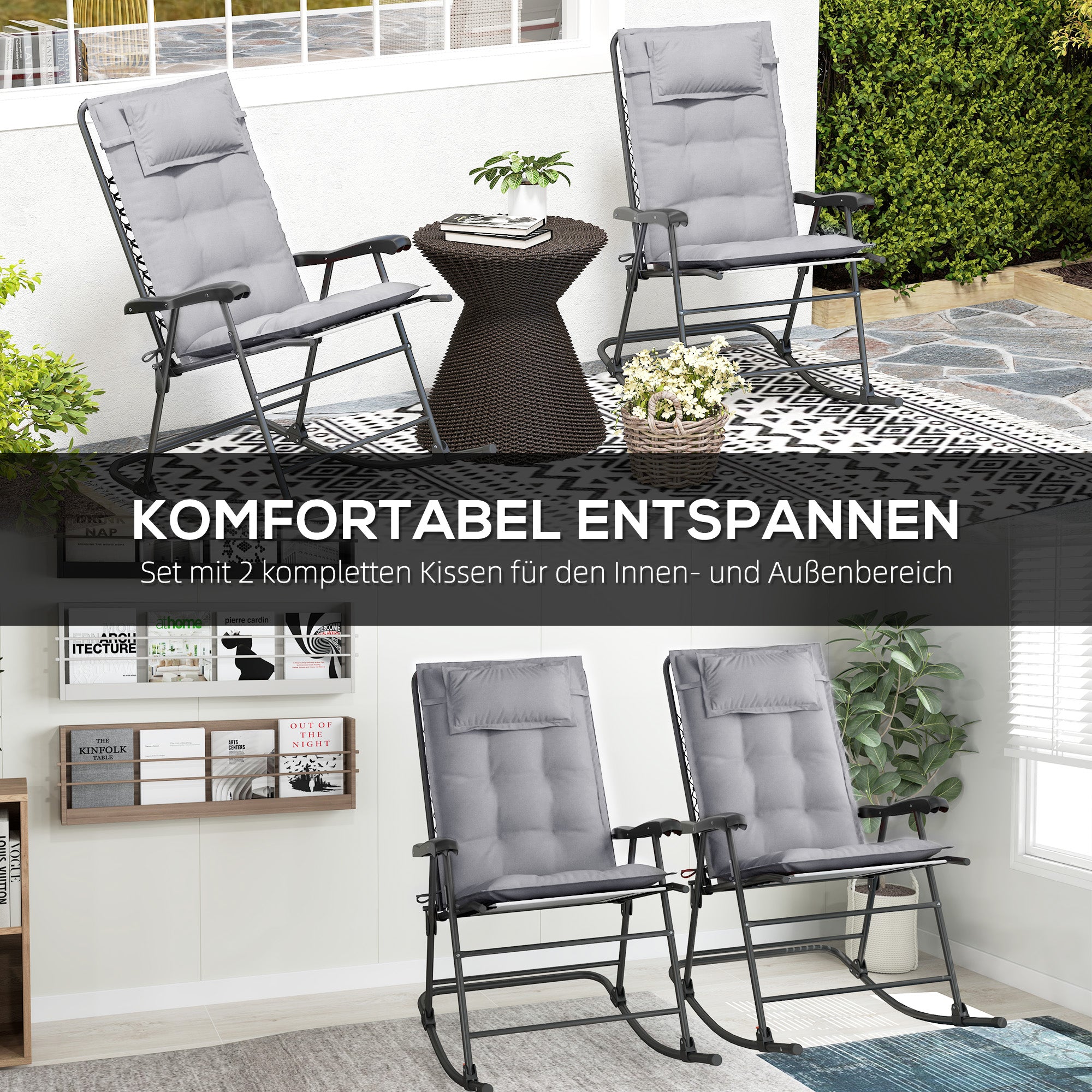 Ljusgrå vattenavvisande trädgårdssängkuddar, 50x116 cm
