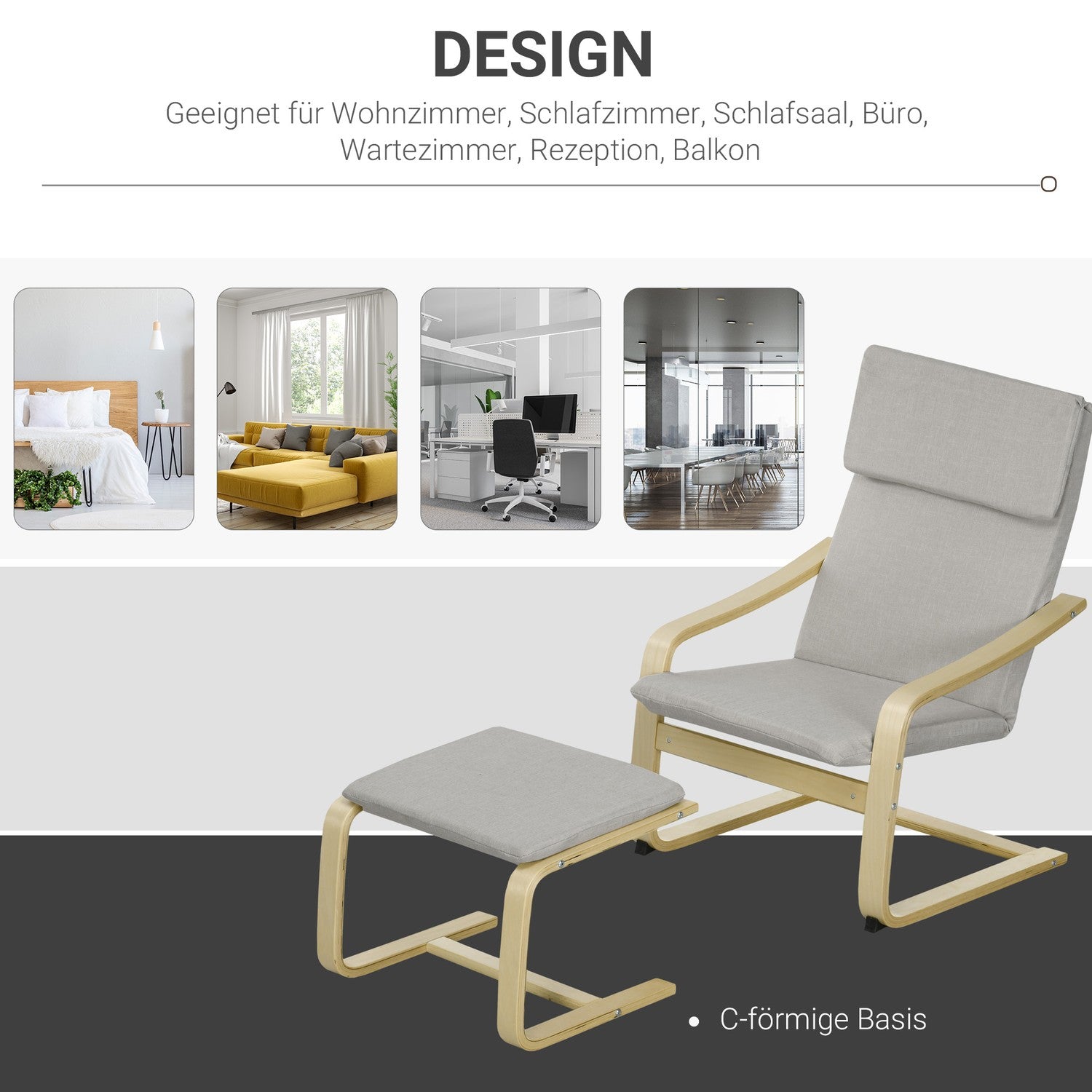 Loungestolar Set med pall - Linneöverdrag, ljusgrå