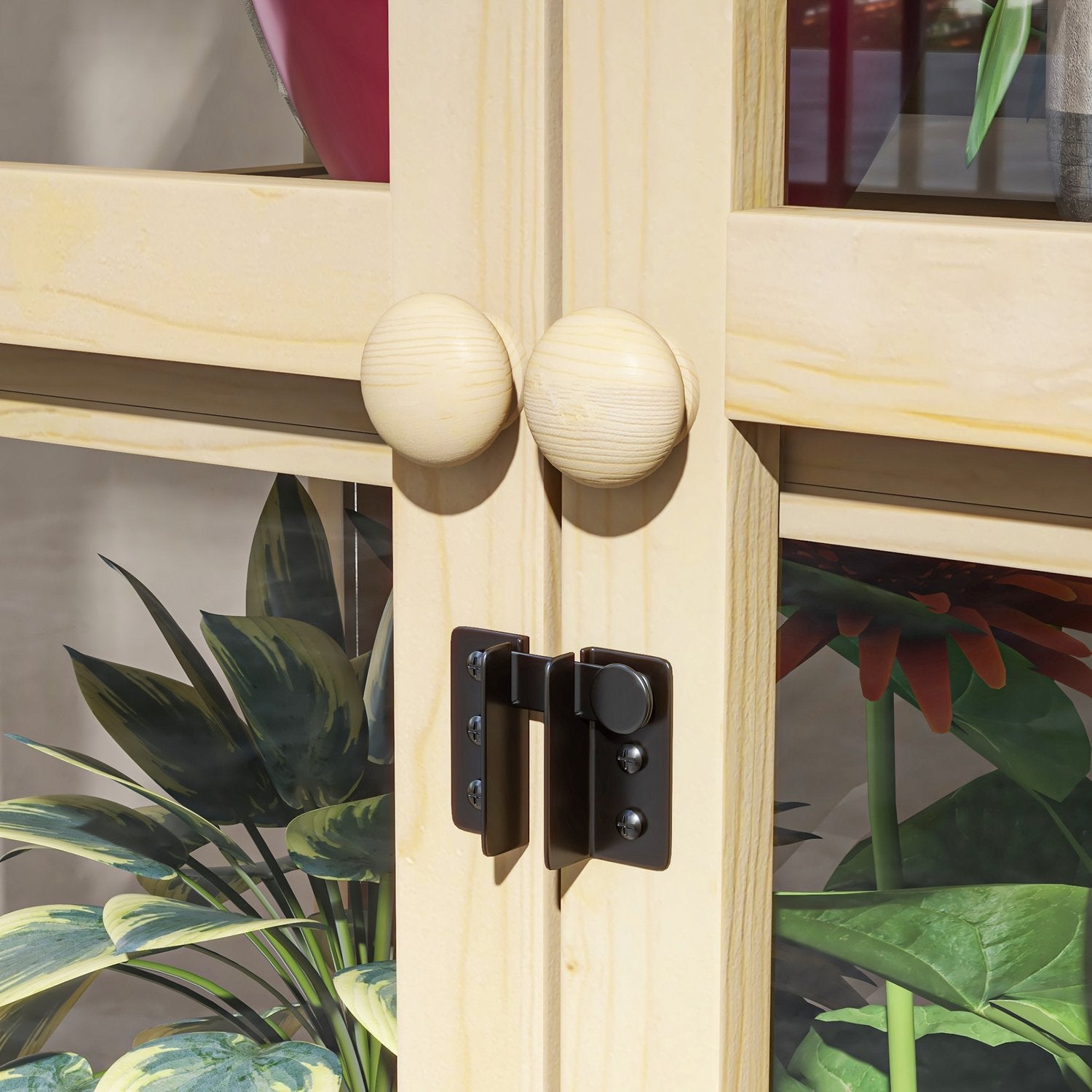 Låsbart växthus med kall ram i trä med takfönster