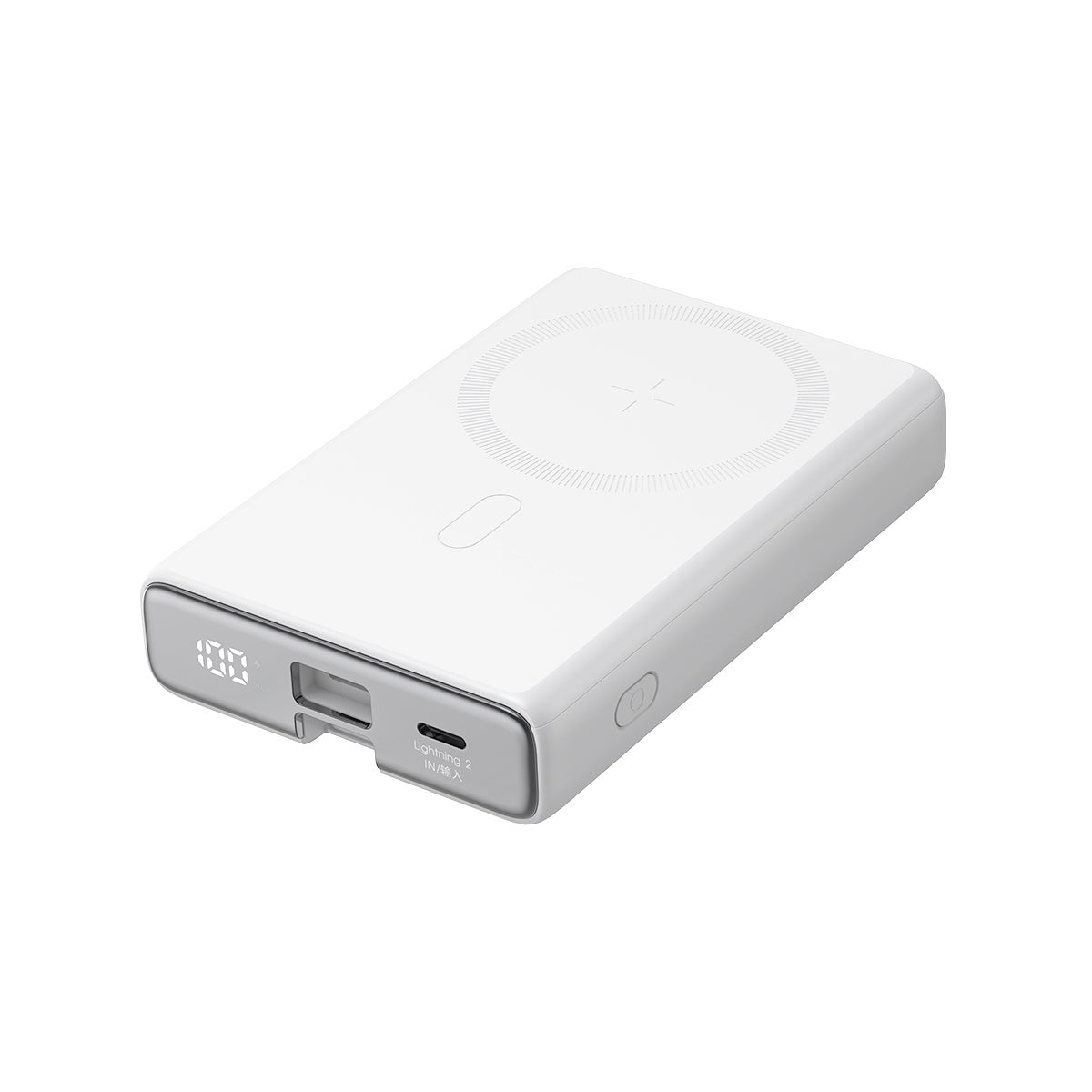 Magnetisk powerbank 10000mAh 20W med stativ + Lightning - USB-C-kabel, vit