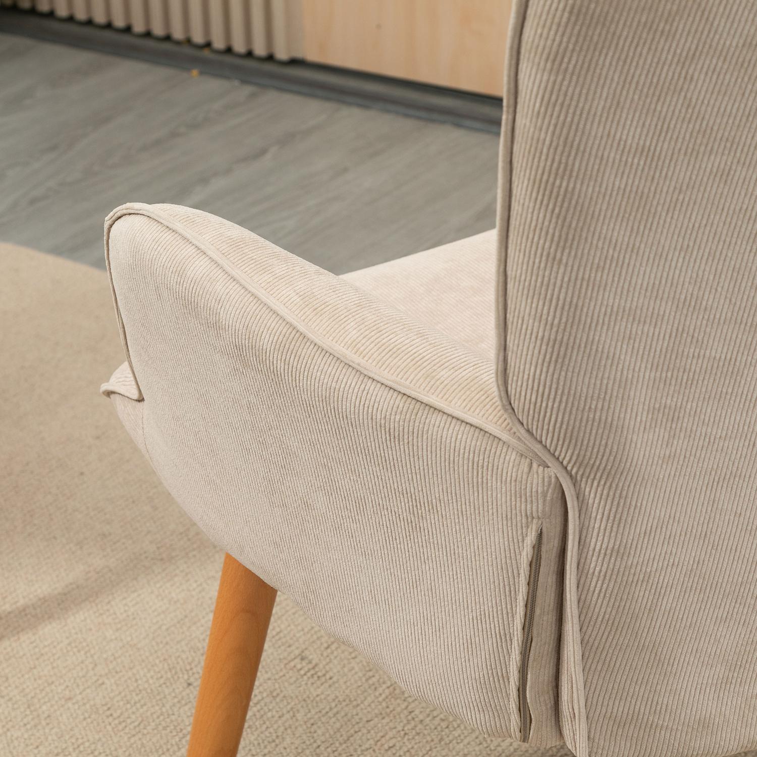 Manchester Lounge Wing Chair med ottomansk, beige klädsel