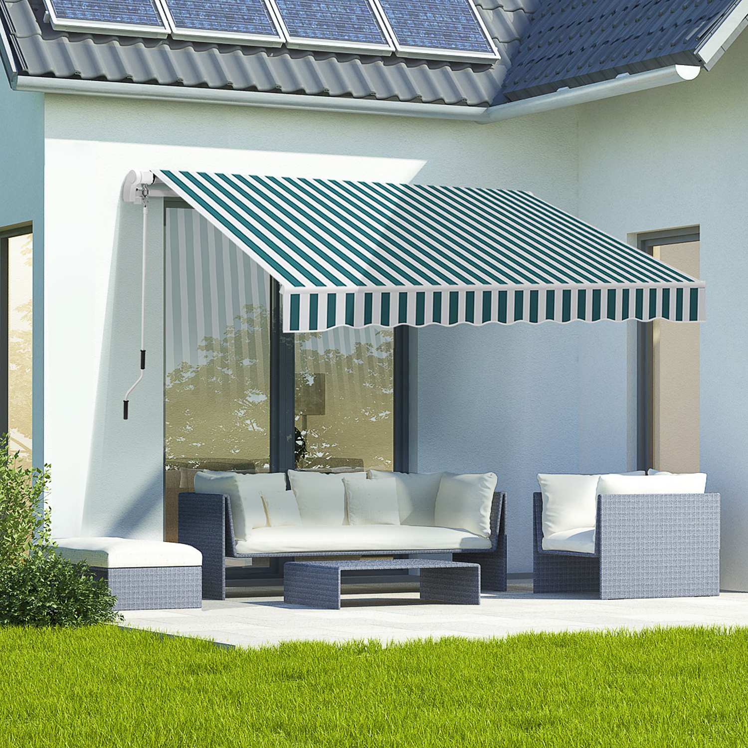 Manuell fällbar balkongmarkis, 4m, Solskydd, Vit/Grön