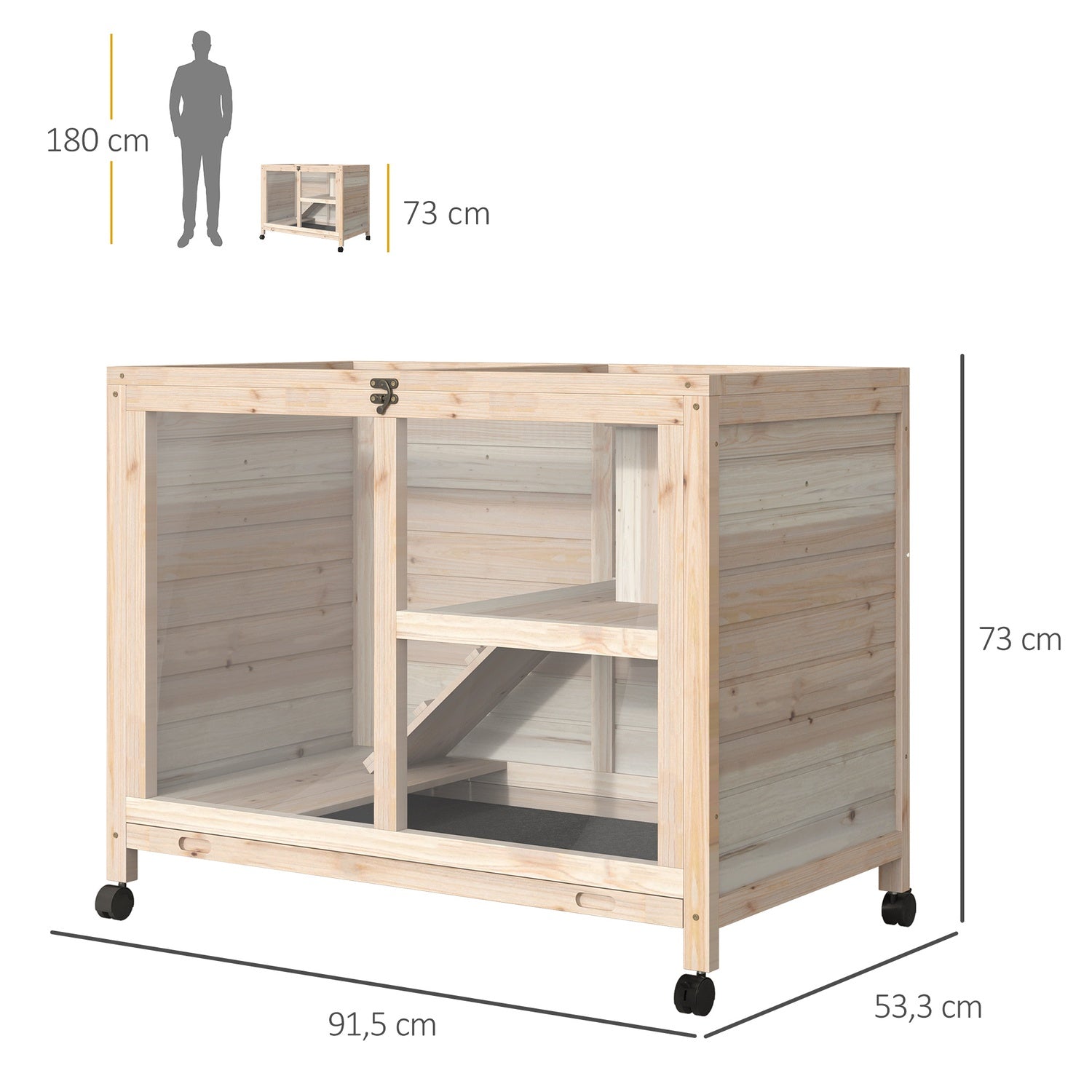 Marsvinsbur 91,5x53,3x73 cm, Vinterfast granträ