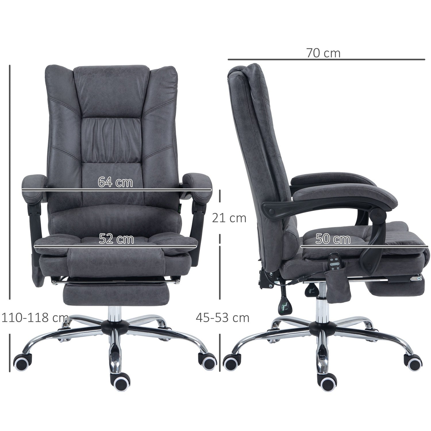 Ergonomisk kontorsstol med värme & fotstöd, mikrofiber