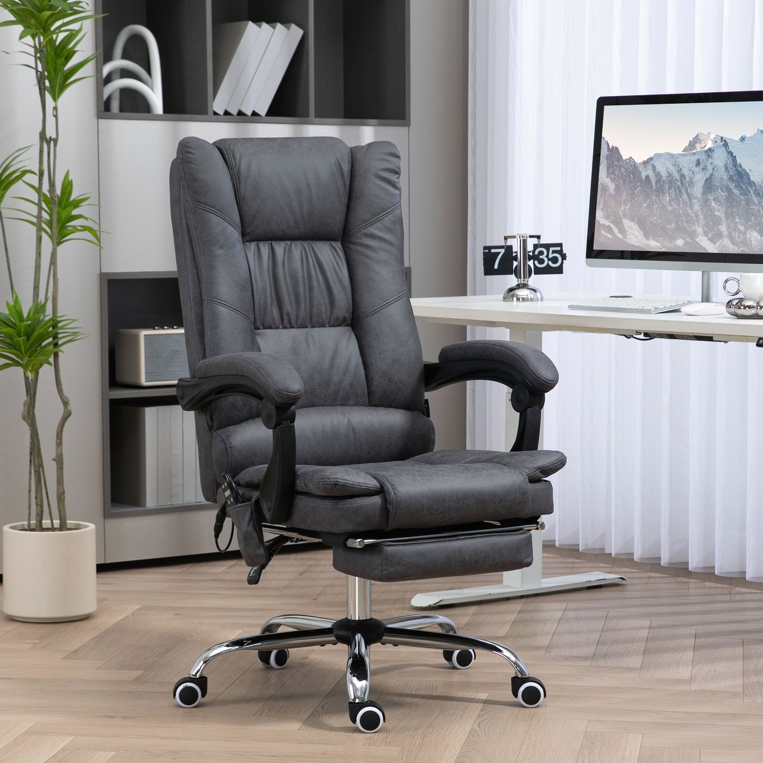 Ergonomisk kontorsstol med värme & fotstöd, mikrofiber
