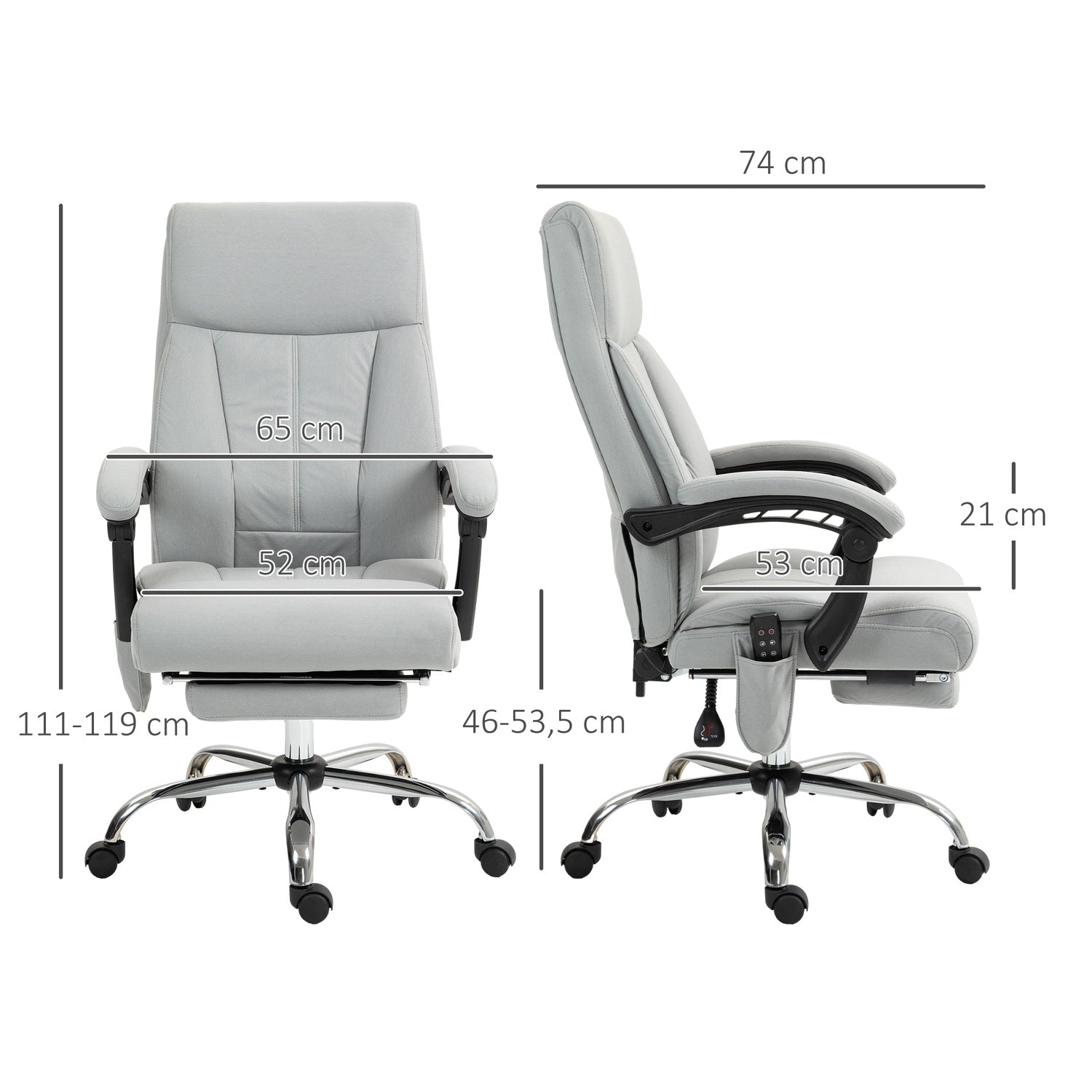 Ergonomisk liggande kontorsstol med fotstöd, ljusgrå