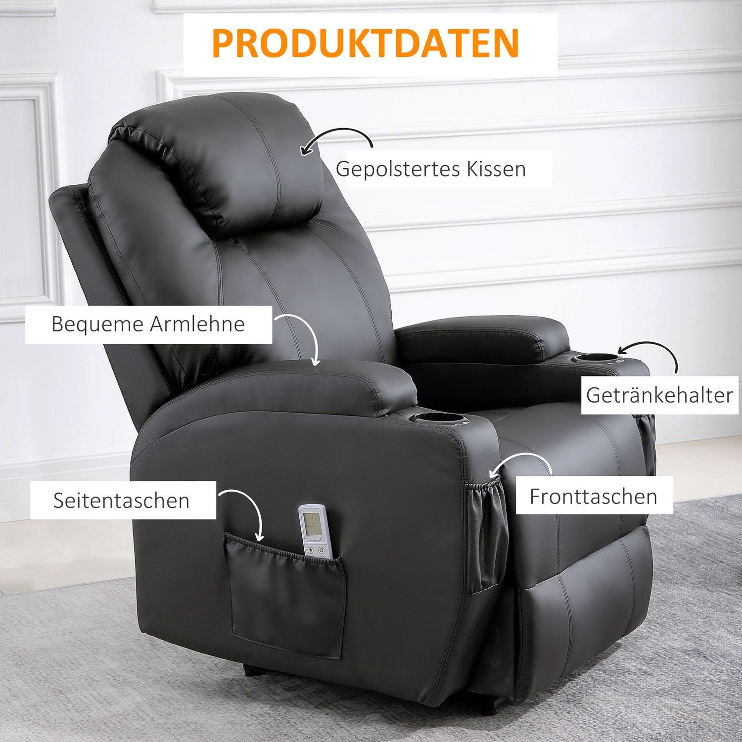 Svart massagestol i konstläder – liggande avslappning